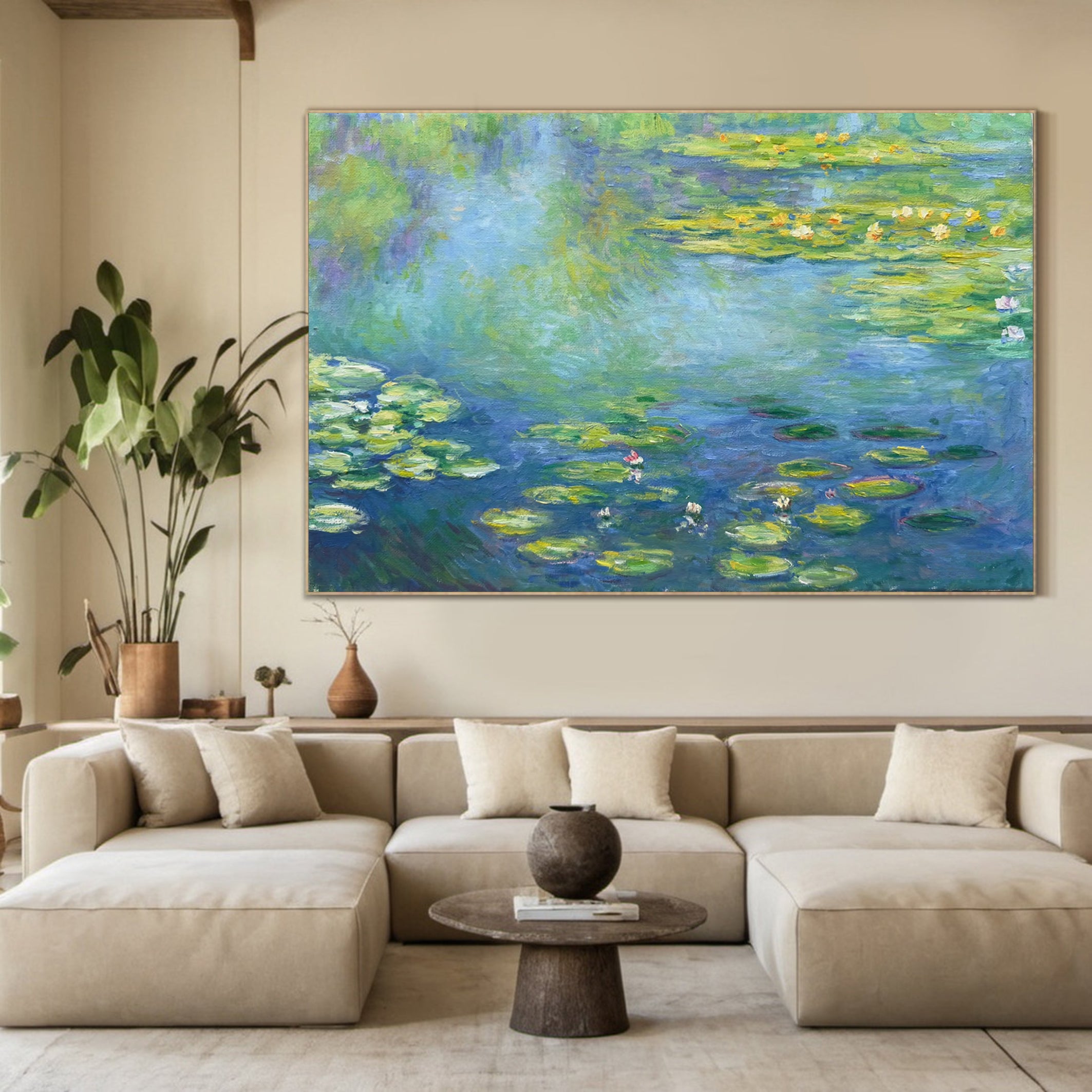 Monet Tribute Lilies, Blue Impressionist Scene #BGA 187