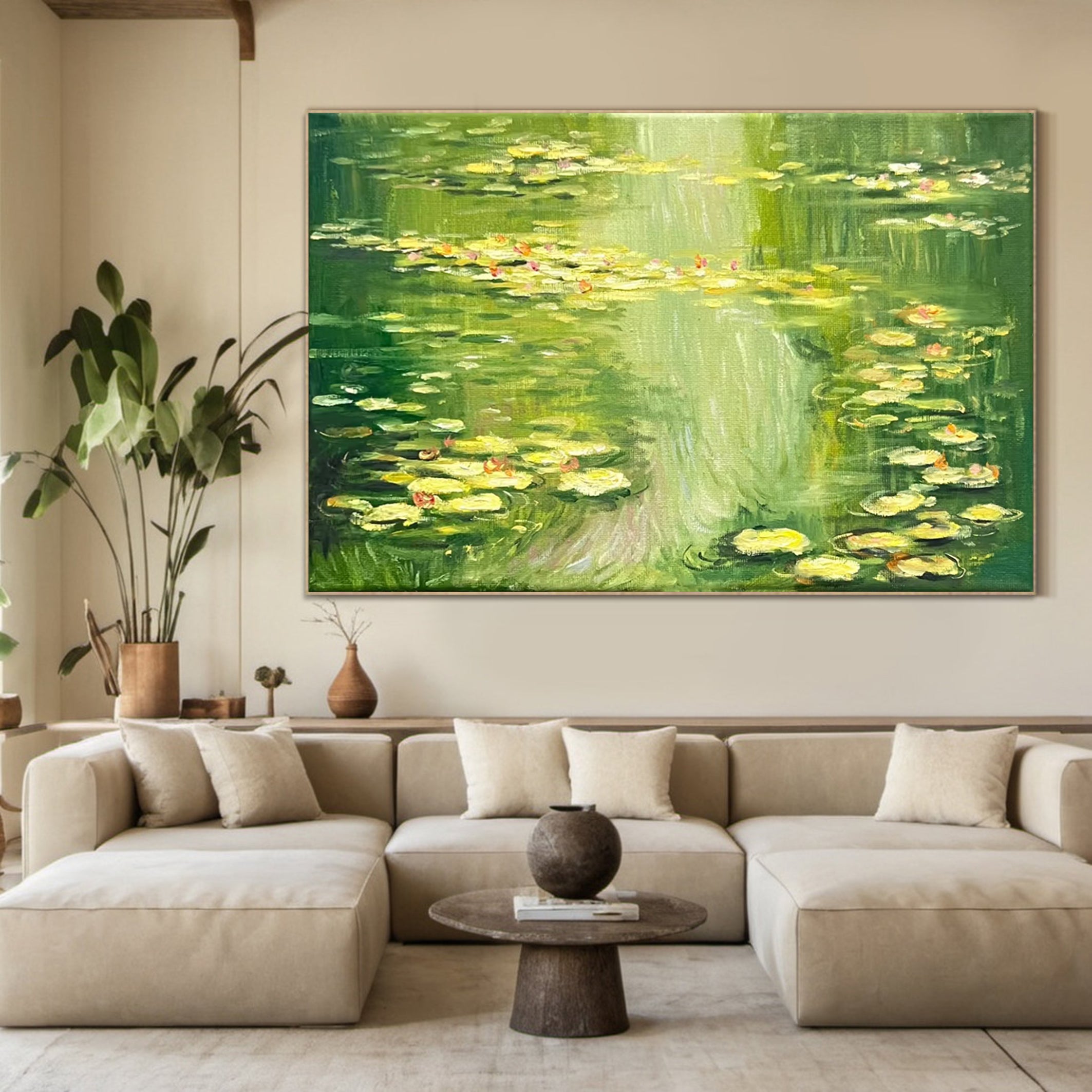 Monet Tribute Lilies, Green Impressionist Scene #BGA 186