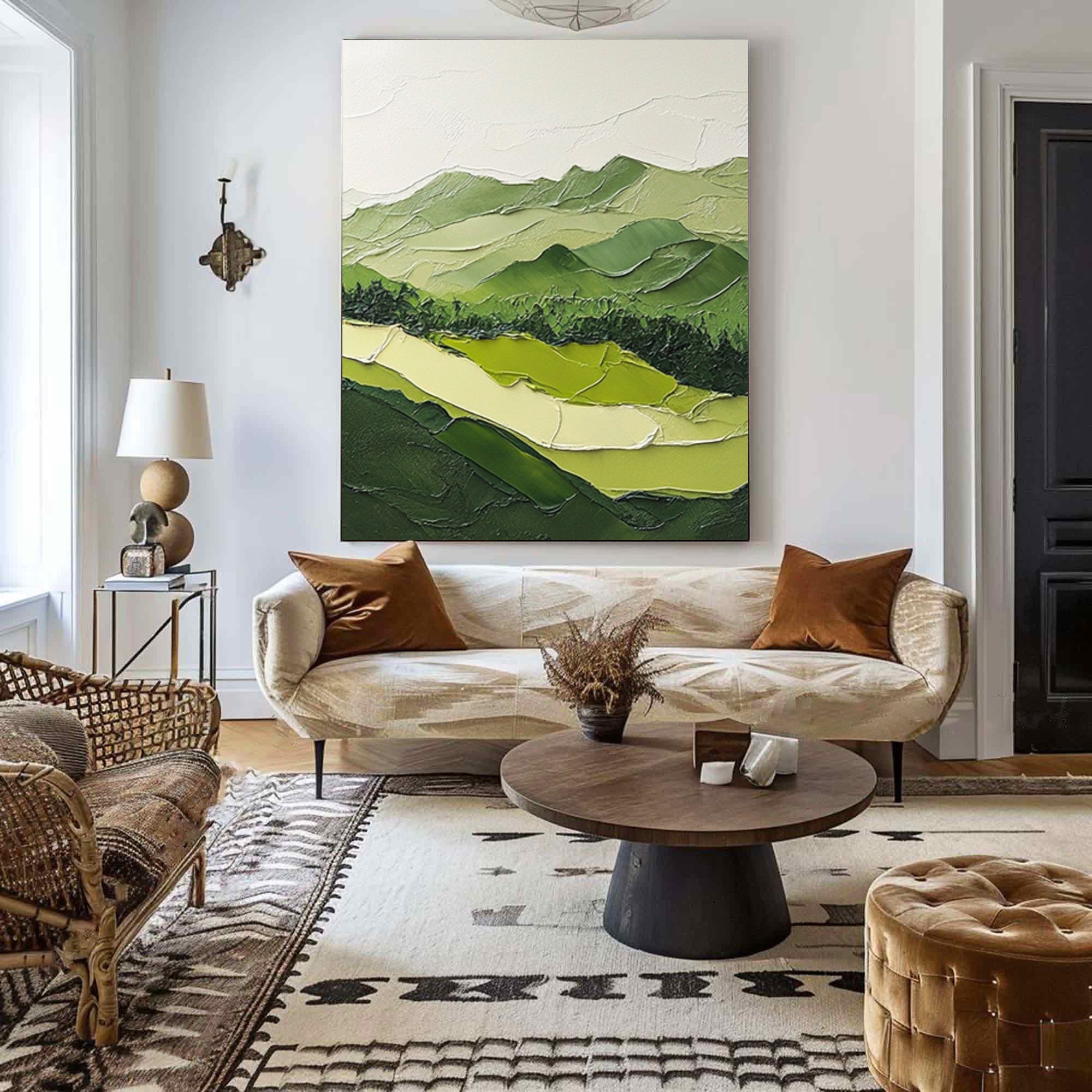 Nature Meets Modern Design Green Mountain Oil Painting for Stylish Interiors #BGM 054