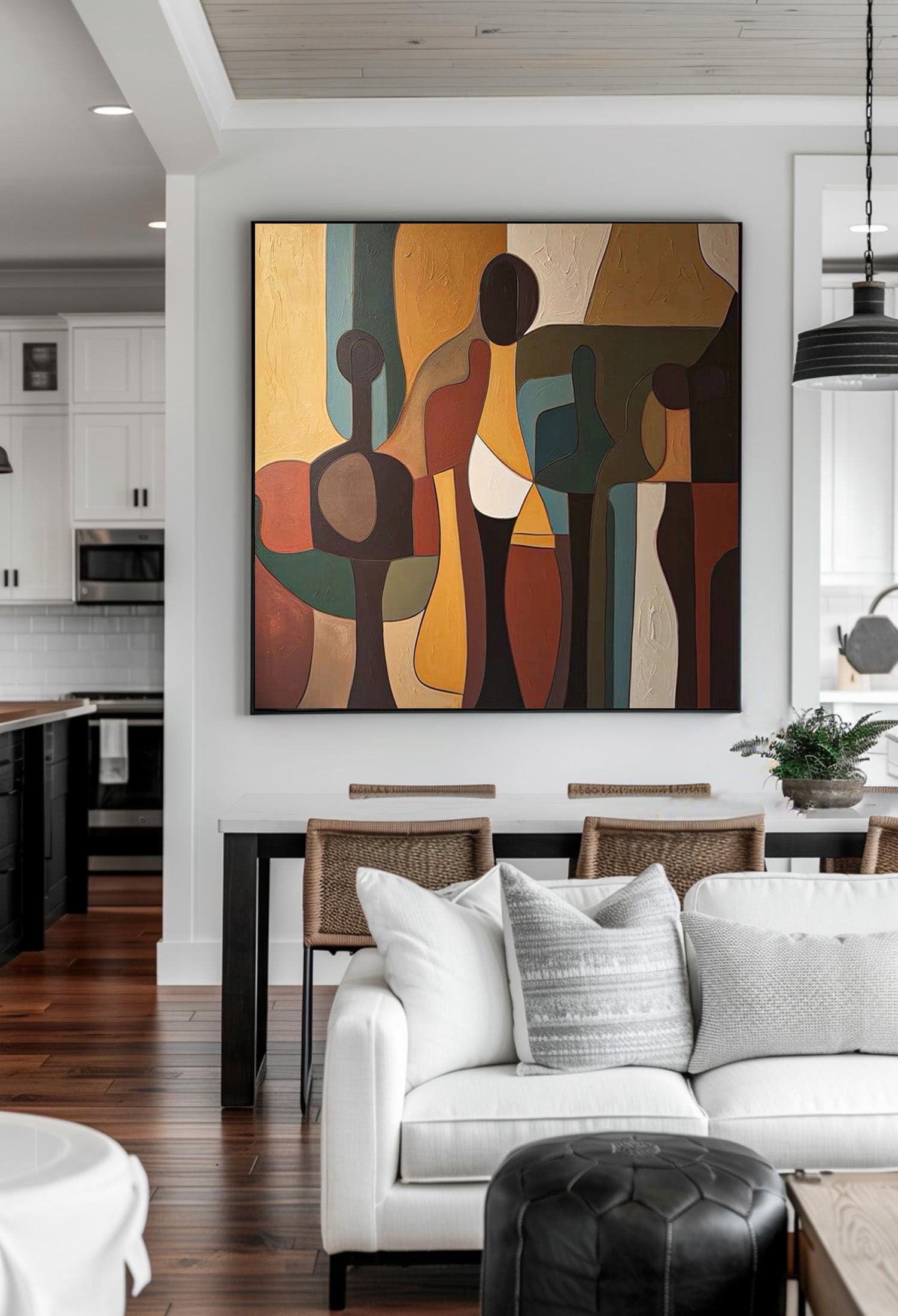 Square Cubist Inspired Figures, Textured Earth Palette #BGA 222