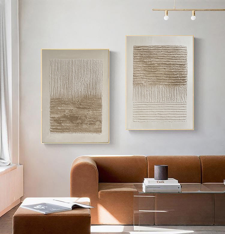 Minimalist Abstract Diptych in Neutral Linear Relief #BGA 276