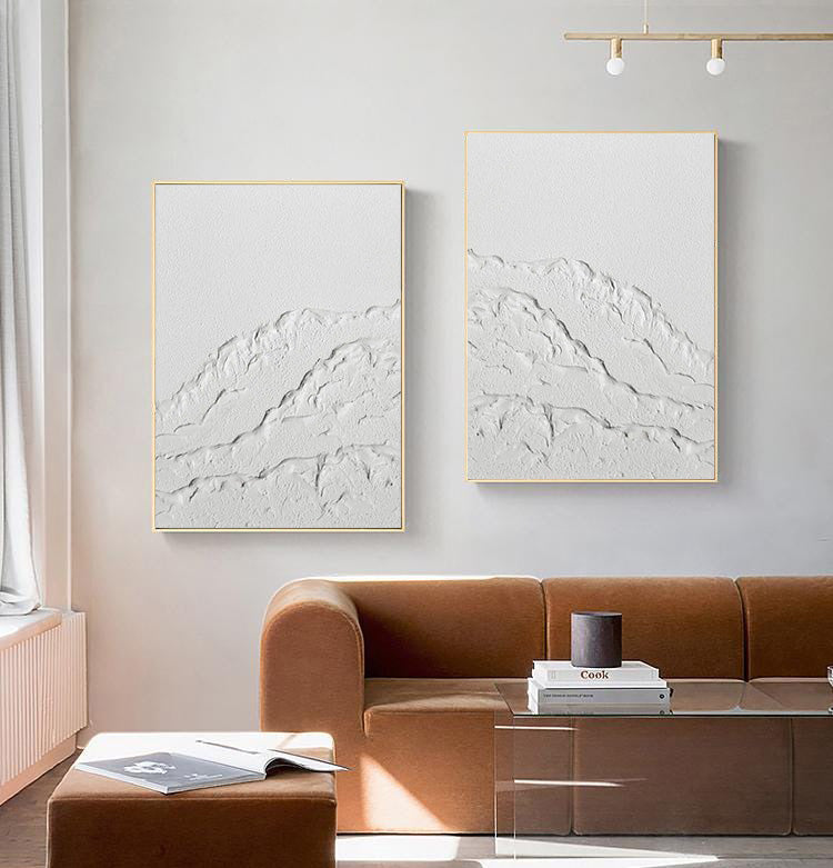 White Alpine Divide: Set of Two 3D Mountain Wall Art #BGA 213