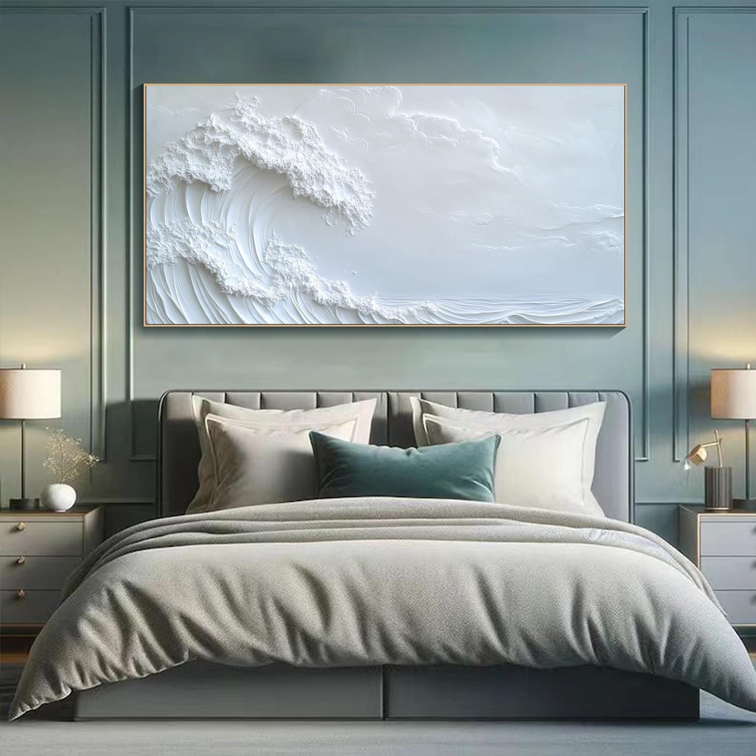 Ocean Whisper Elegant White Wave Canvas for Minimalist Decor #OP 014