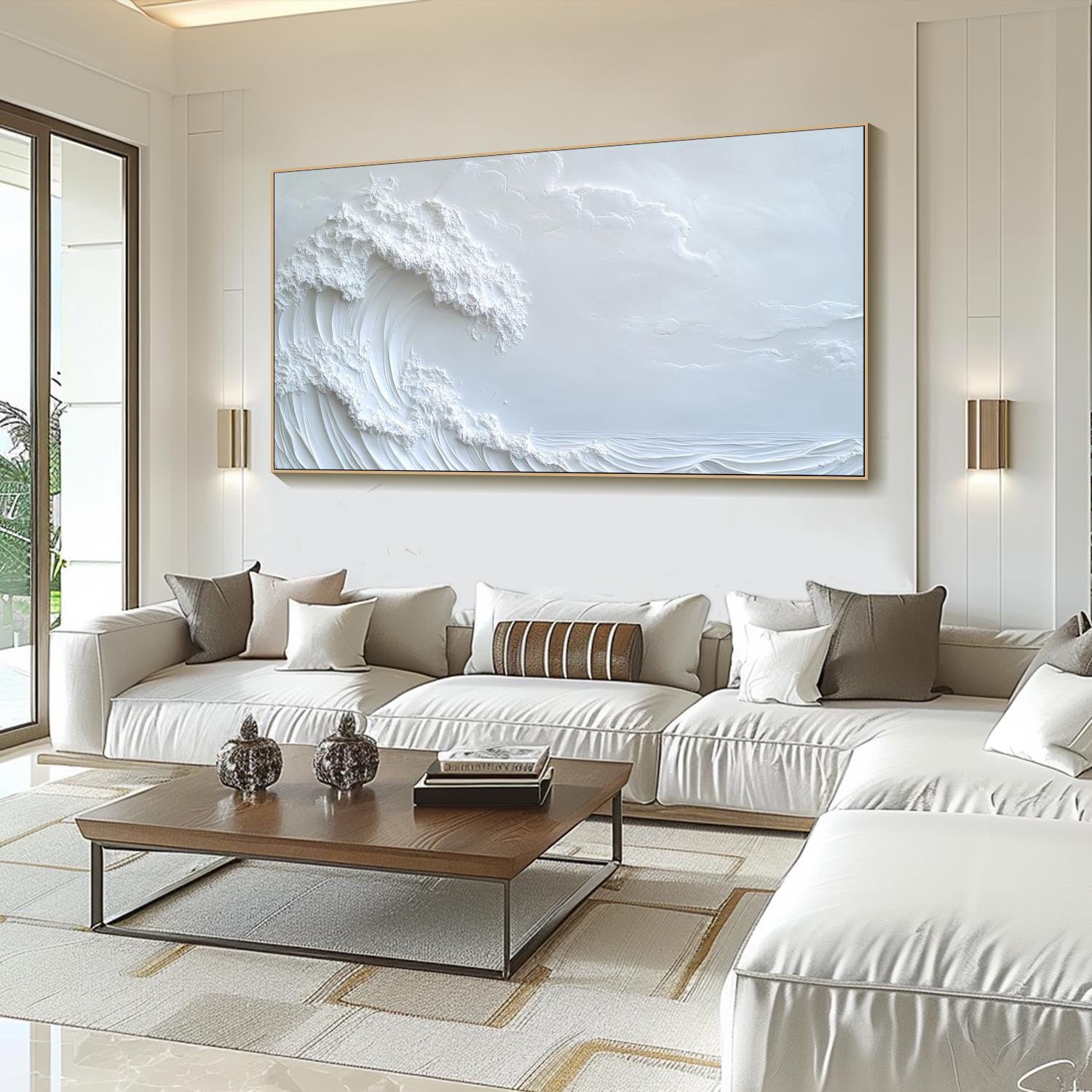 Ocean Whisper Elegant White Wave Canvas for Minimalist Decor #OP 014