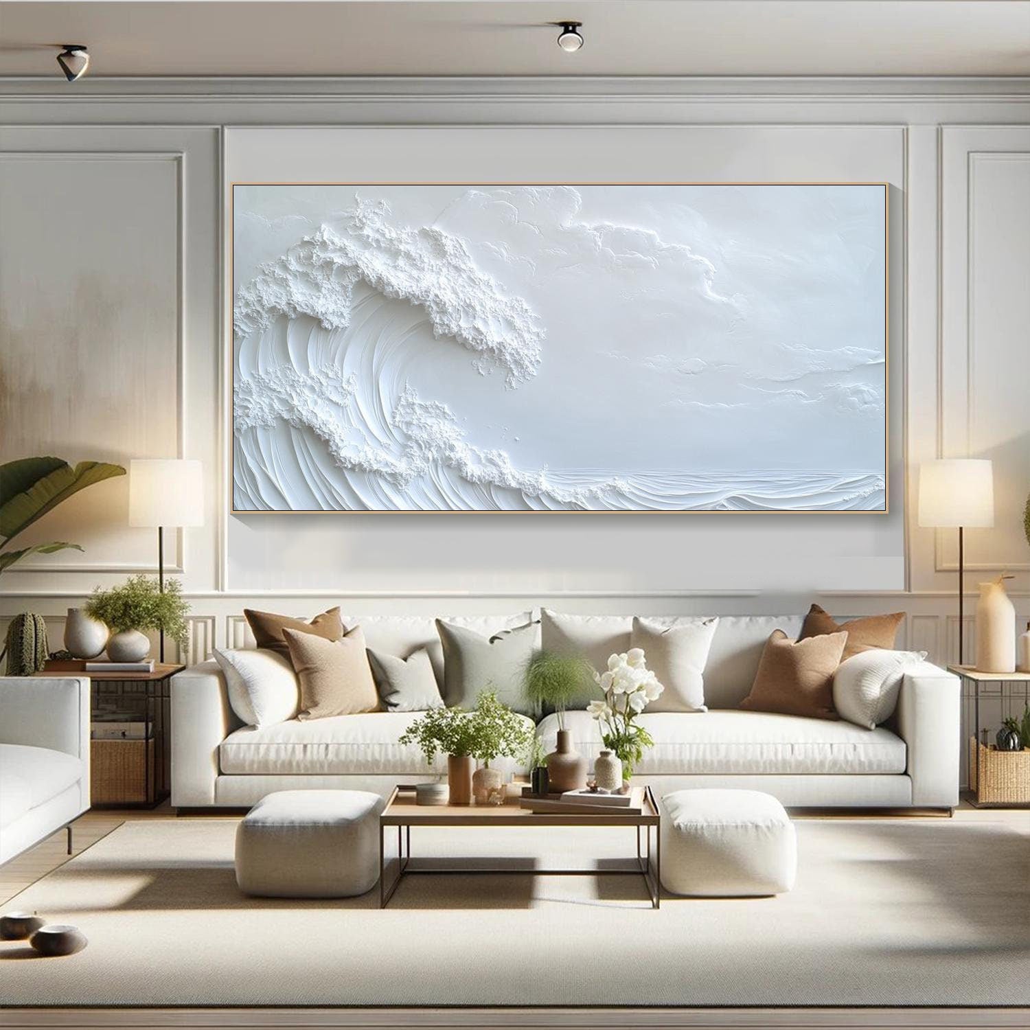 Ocean Whisper Elegant White Wave Canvas for Minimalist Decor #OP 014