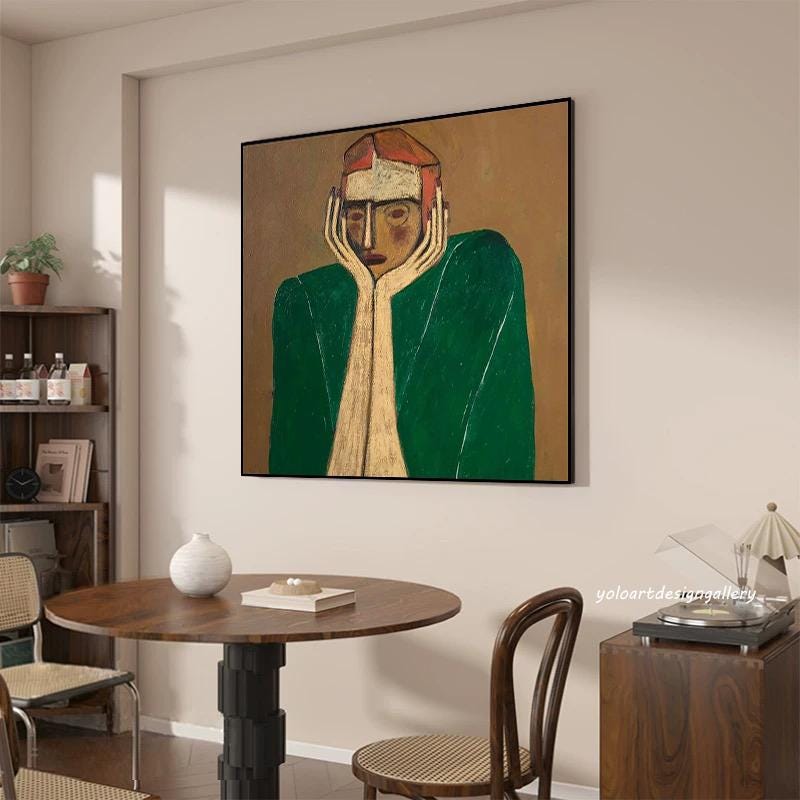 Large Melancholy Green Coat Painting | MuroArt #WGA 042