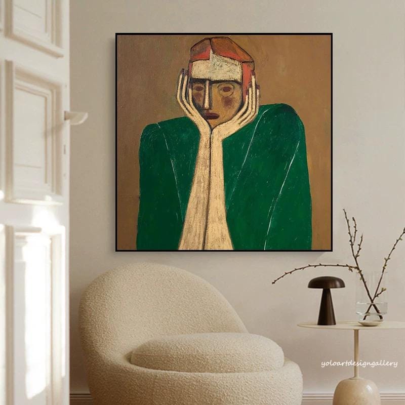 Large Melancholy Green Coat Painting | MuroArt #WGA 042