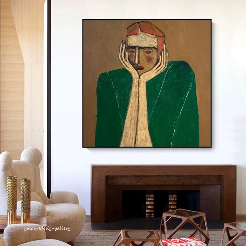 Large Melancholy Green Coat Painting | MuroArt #WGA 042