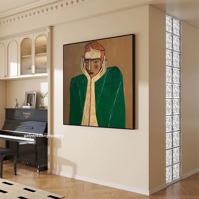 Large Melancholy Green Coat Painting | MuroArt #WGA 042