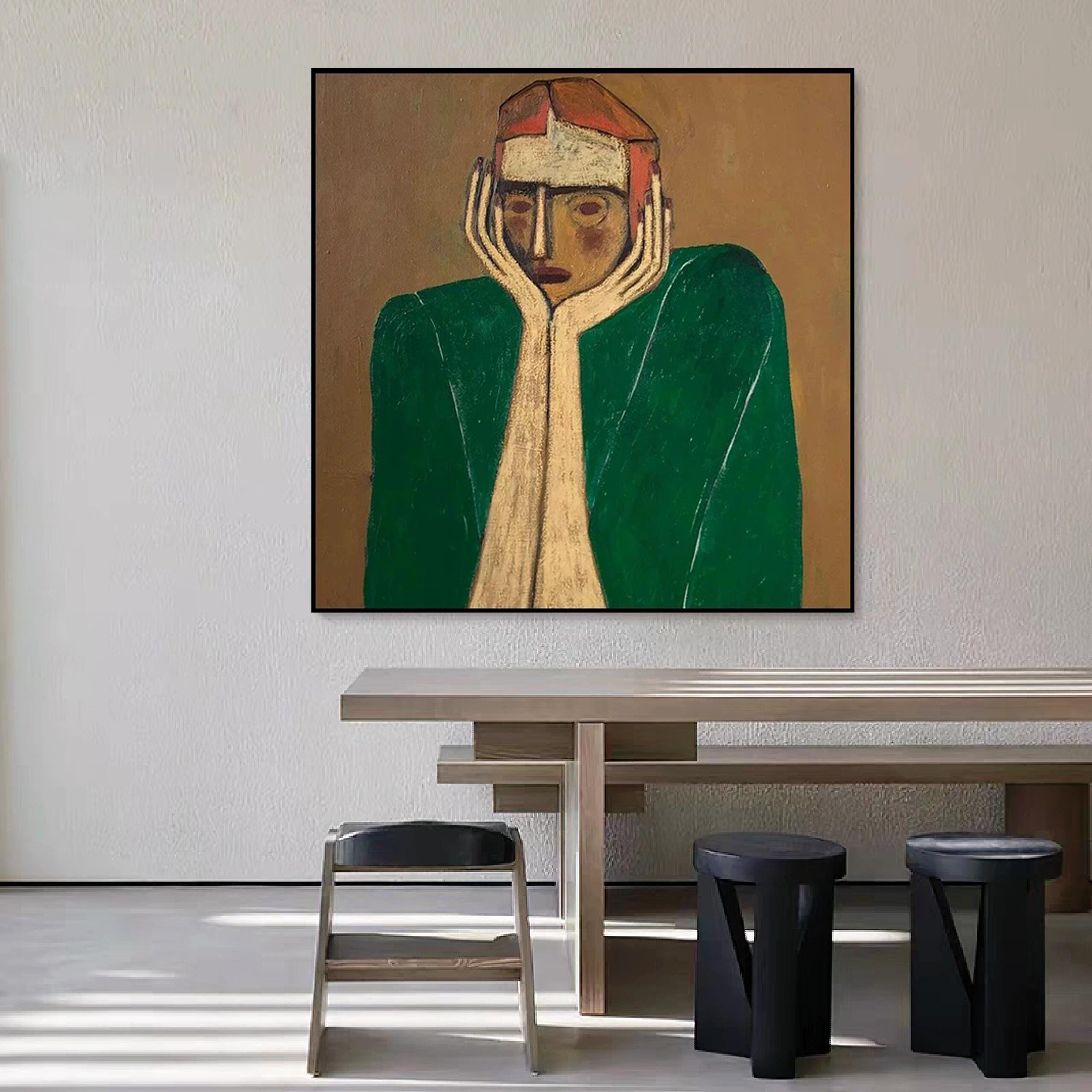 Large Melancholy Green Coat Painting | MuroArt #WGA 042