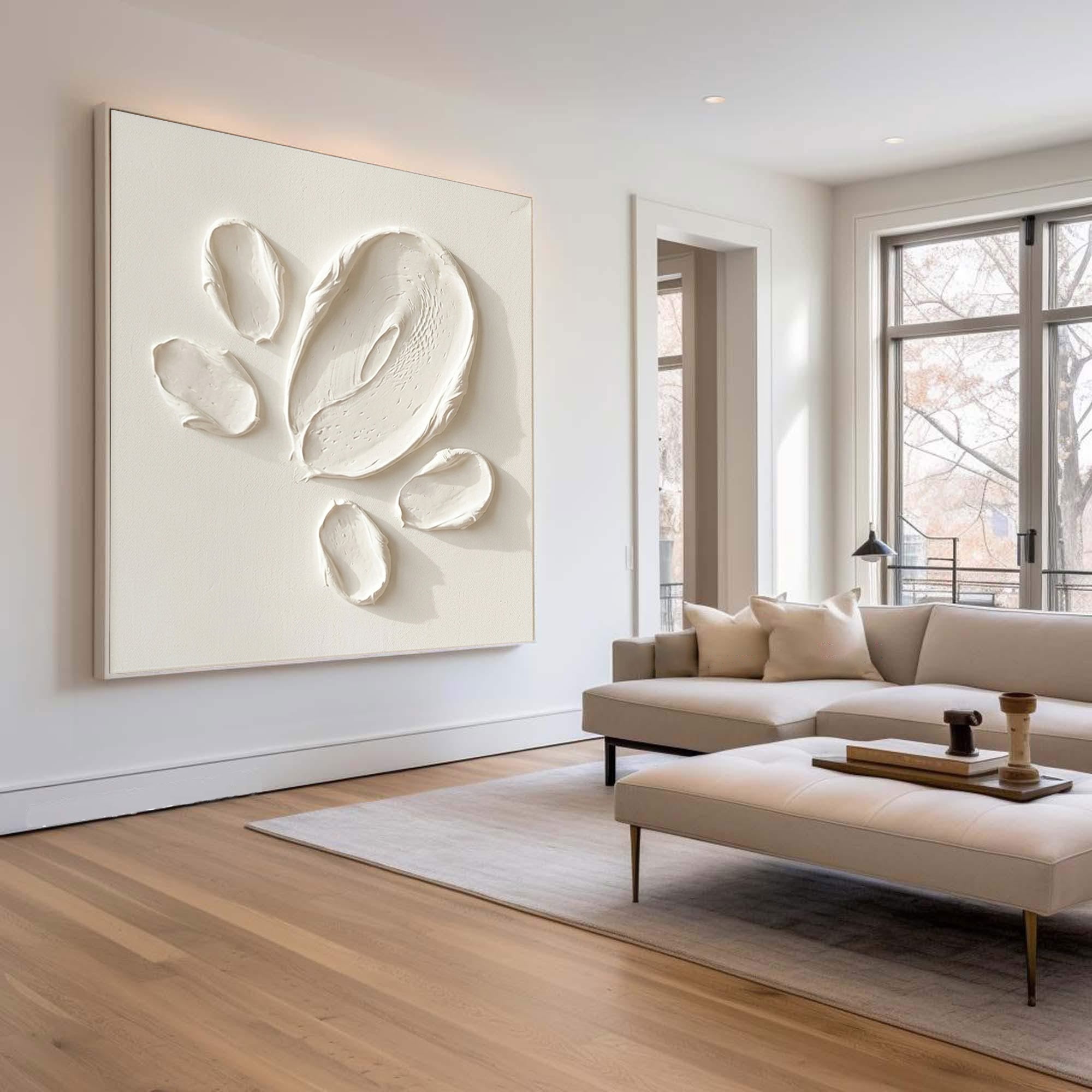 Large Organic Texture Oil Painting – Minimalist Neutral Abstract Wall Art