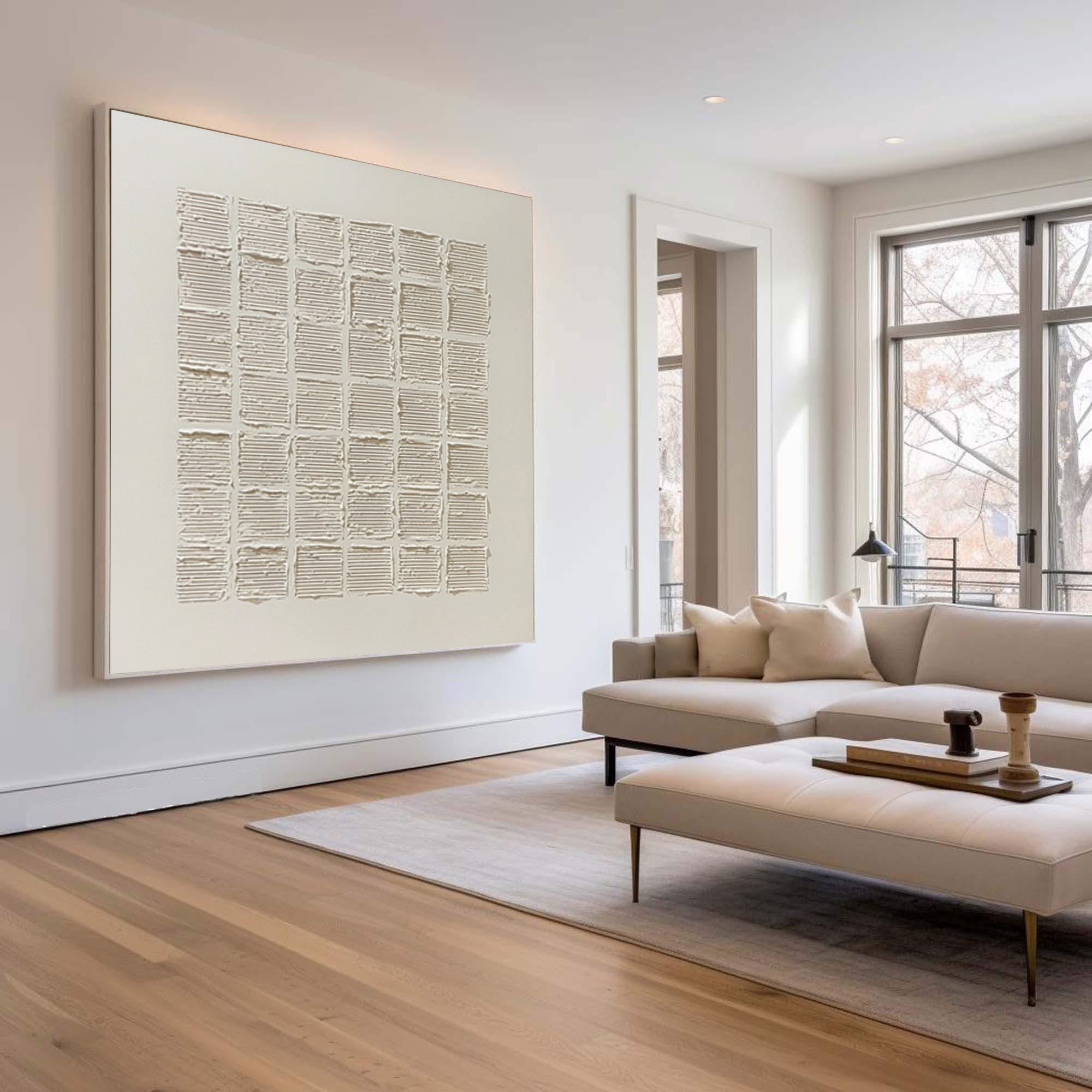 Minimalist Beige Painting Relief Texture Square #WG 057