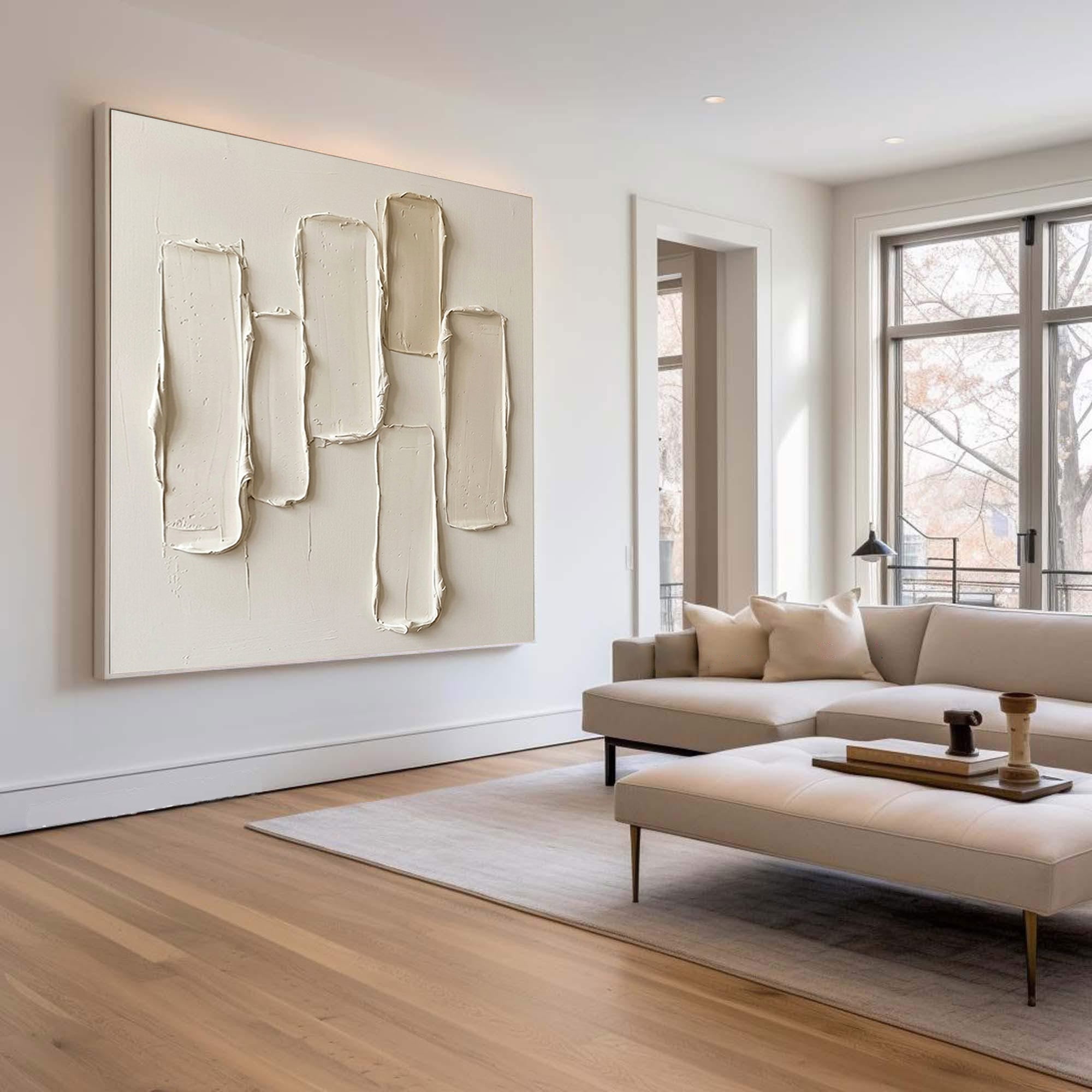 Large Minimalist Vertical Textured Wall Art Contemporary Neutral Hand Painted Canvas Painting