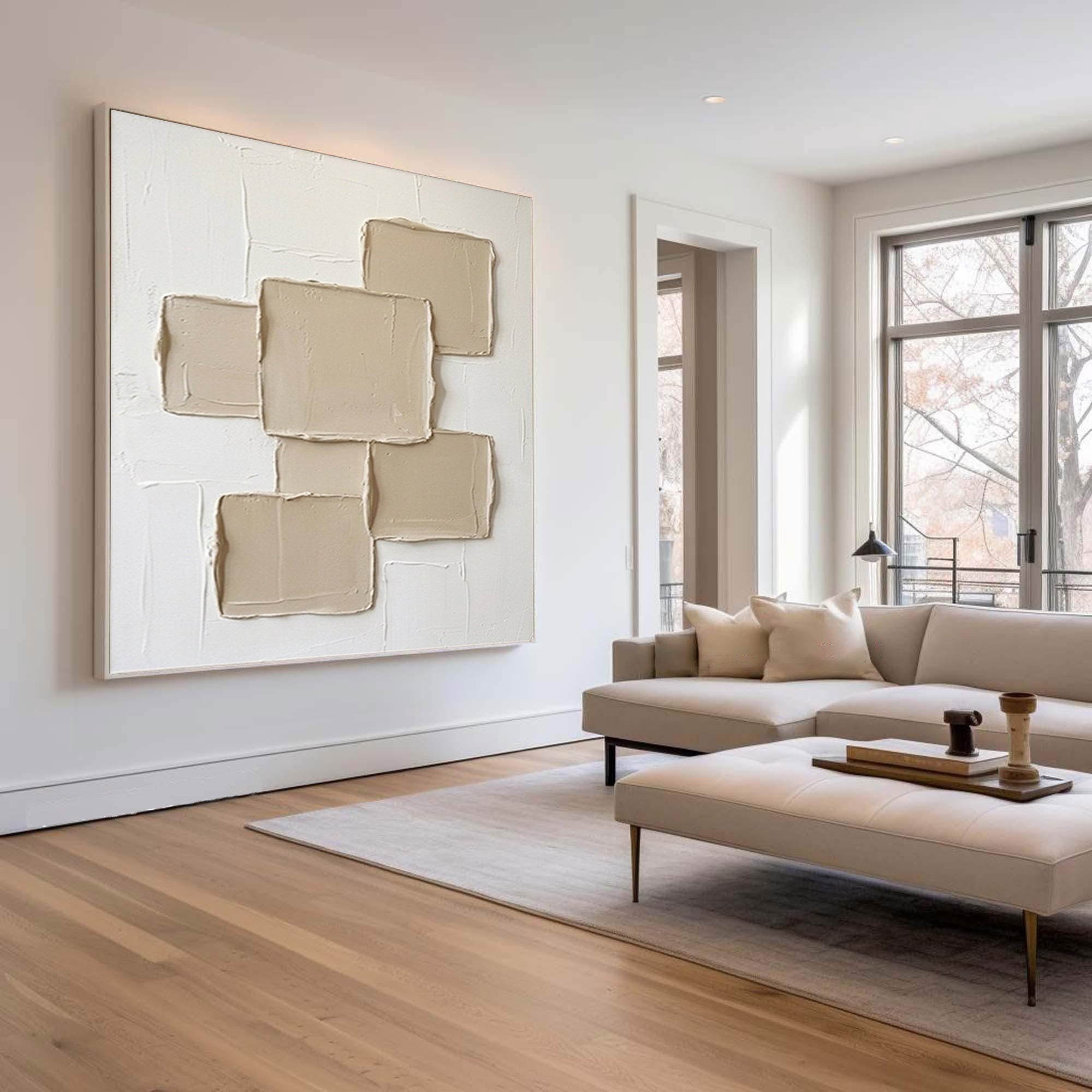 Large Minimalist Textured Wall Art Neutral Hand Painted Canvas