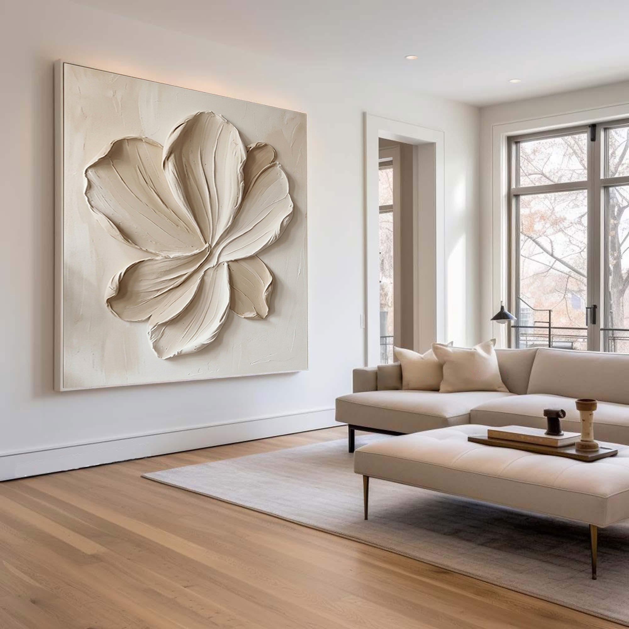 Large Floral Textured Wall Art Hand Painted Neutral Canvas Painting