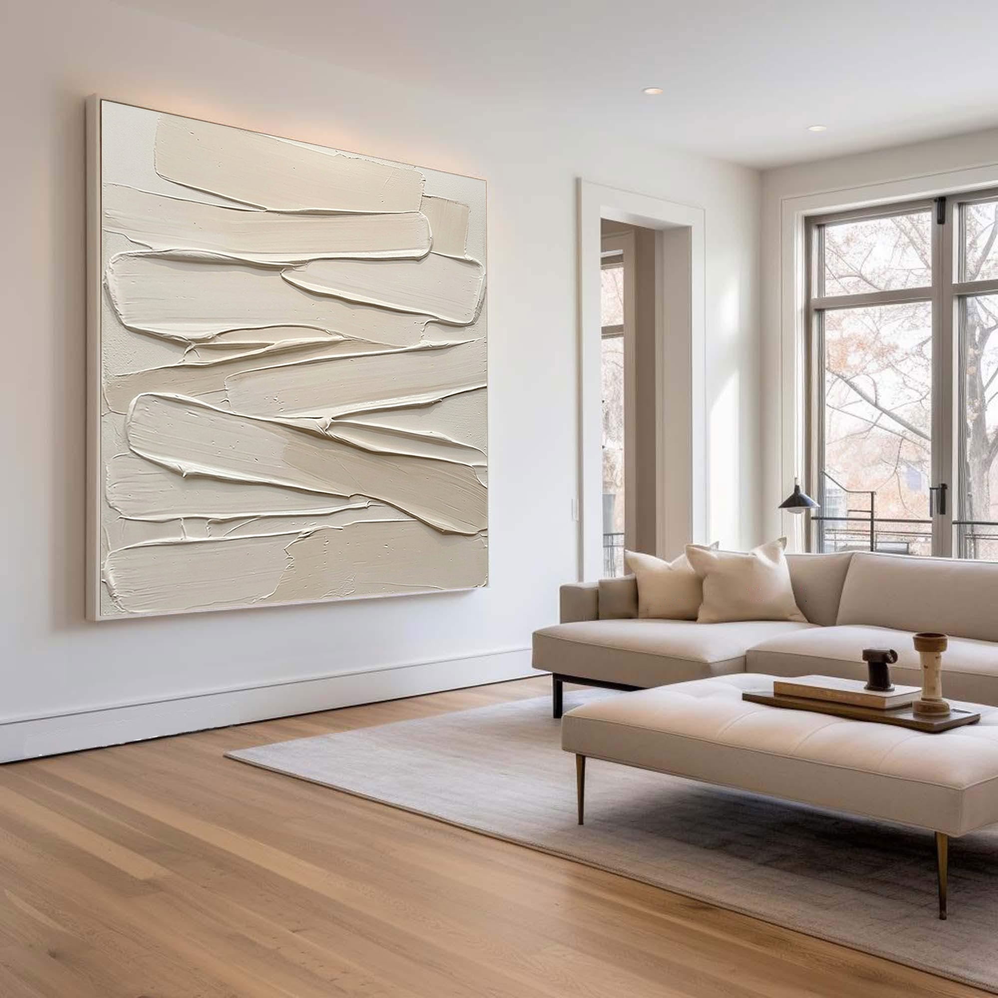 Large Textured Neutral Wall Art Hand Painted Sculptural Canvas