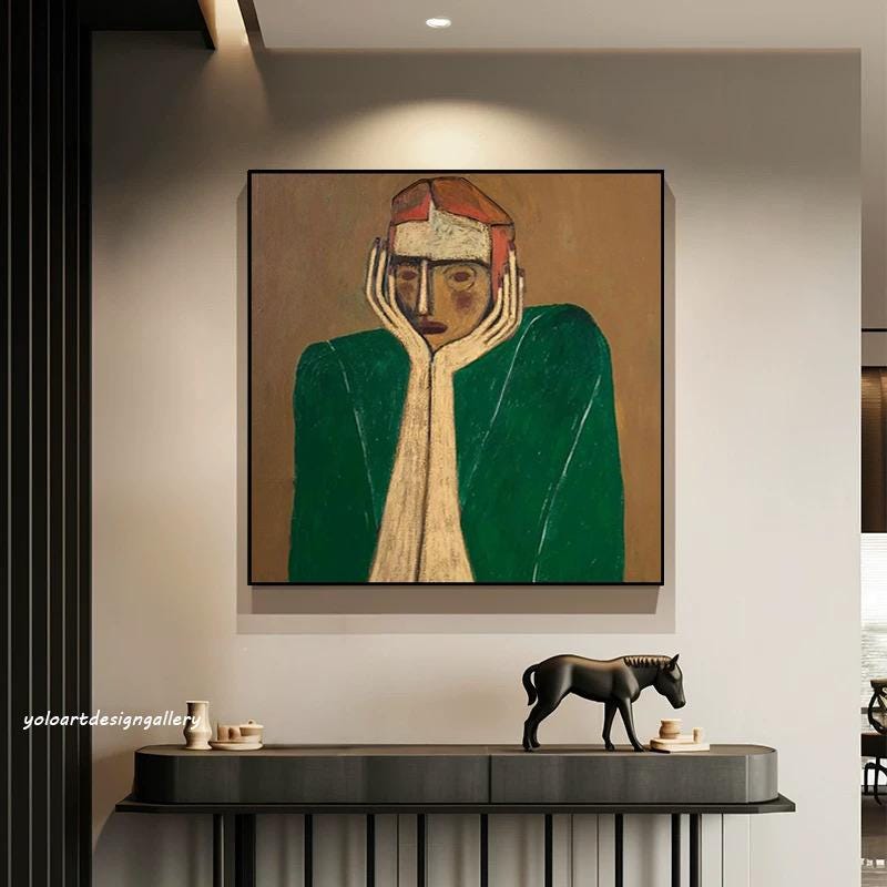 Large Melancholy Green Coat Painting | MuroArt #WGA 042