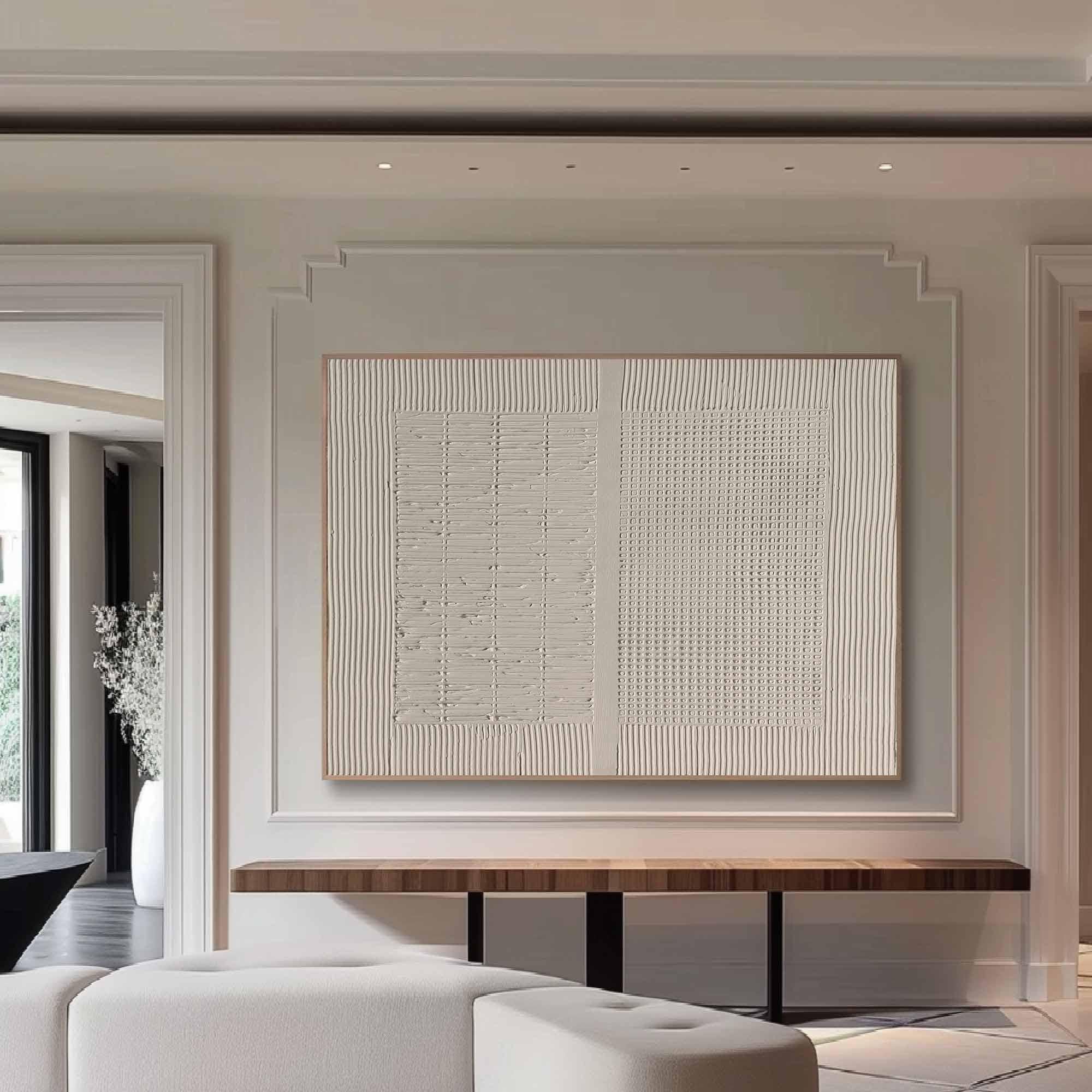 Modern Relief Art White Beige Large Wall Decor #WG 053