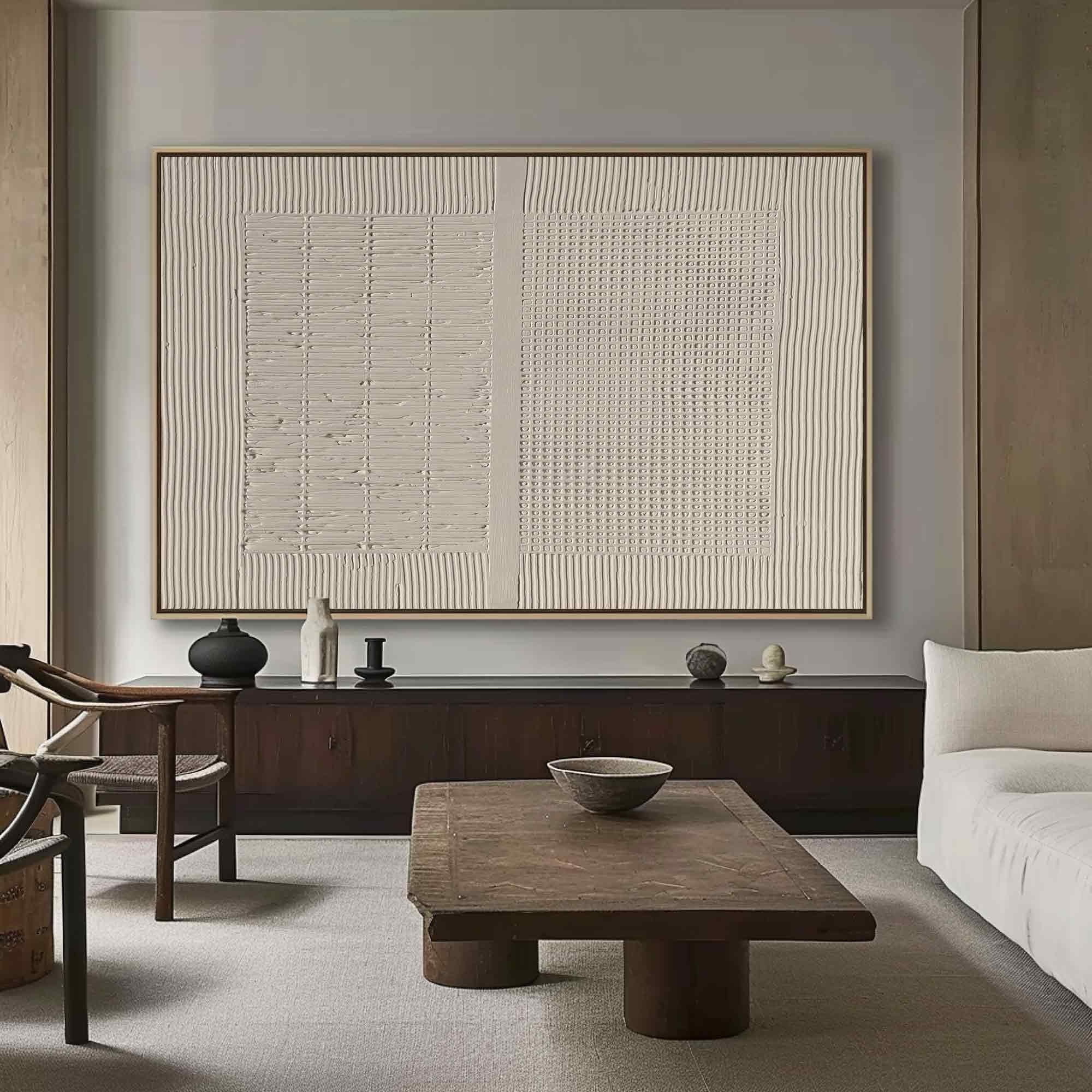 Modern Relief Art White Beige Large Wall Decor #WG 053