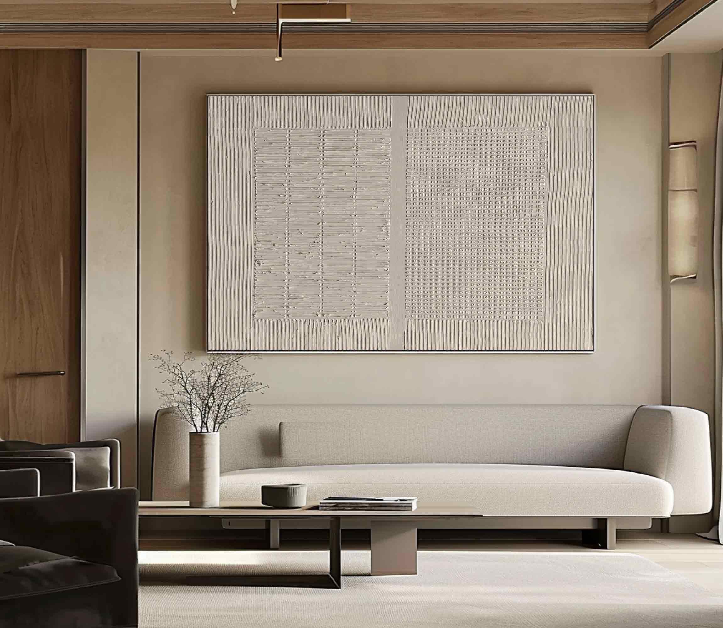 Modern Relief Art White Beige Large Wall Decor #WG 053