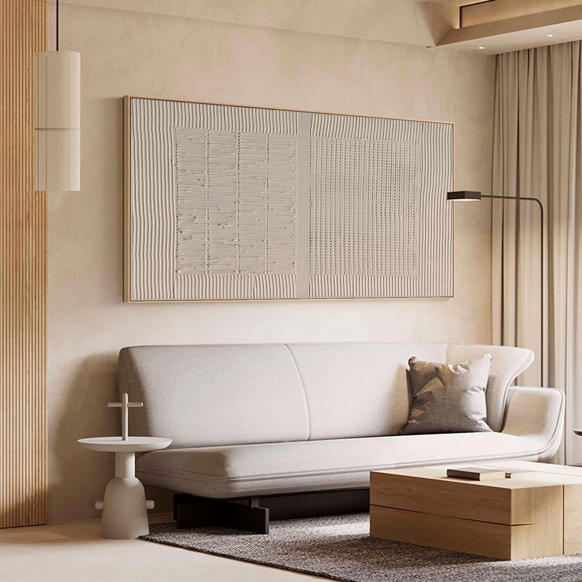 Modern Relief Art White Beige Large Wall Decor #WG 053