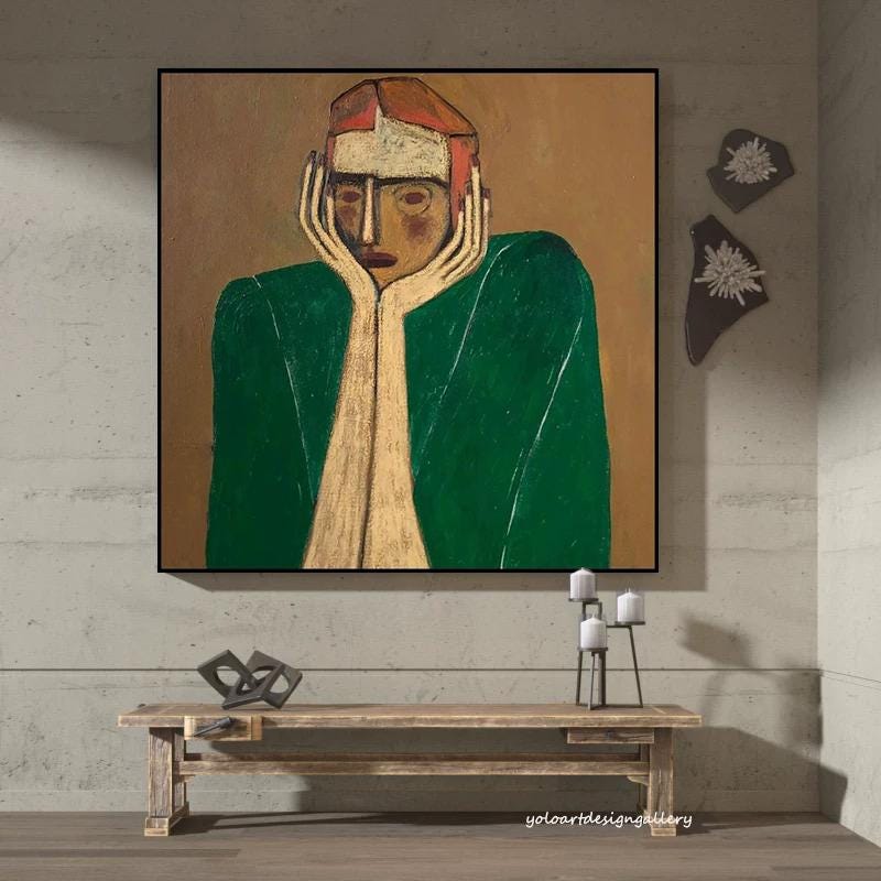 Large Melancholy Green Coat Painting | MuroArt #WGA 042
