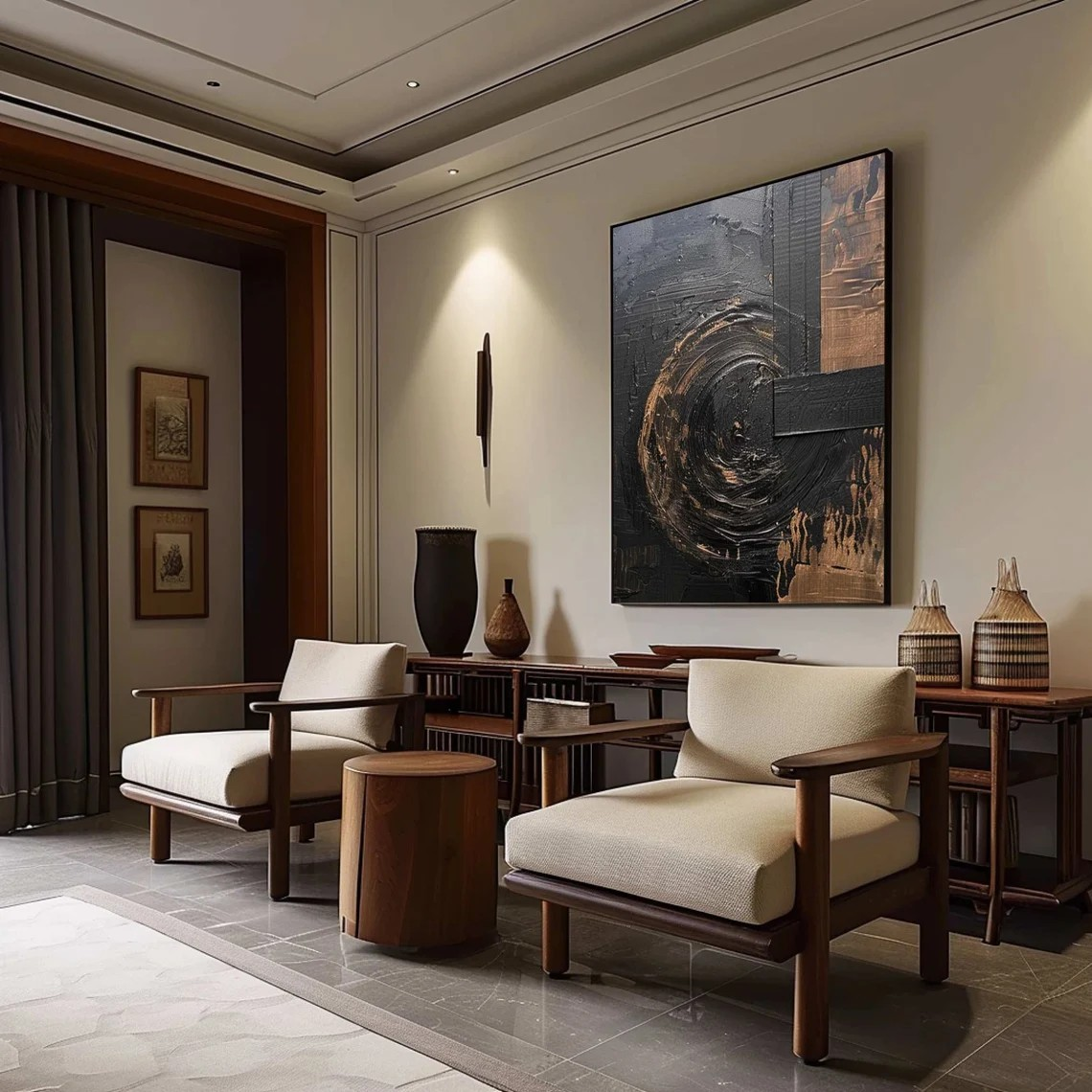 Dramatic Black and Bronze Wall Art, Textured Canvas #BGA 144