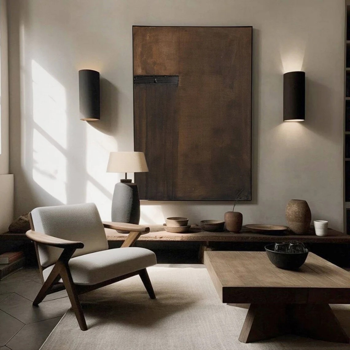 Brown Minimalist Textured Canvas Art, Wabi-Sabi Wall Decor #BGA 135