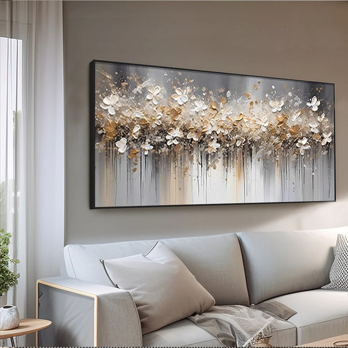 Gold and White Abstract Floral Wall Art #BGA 033