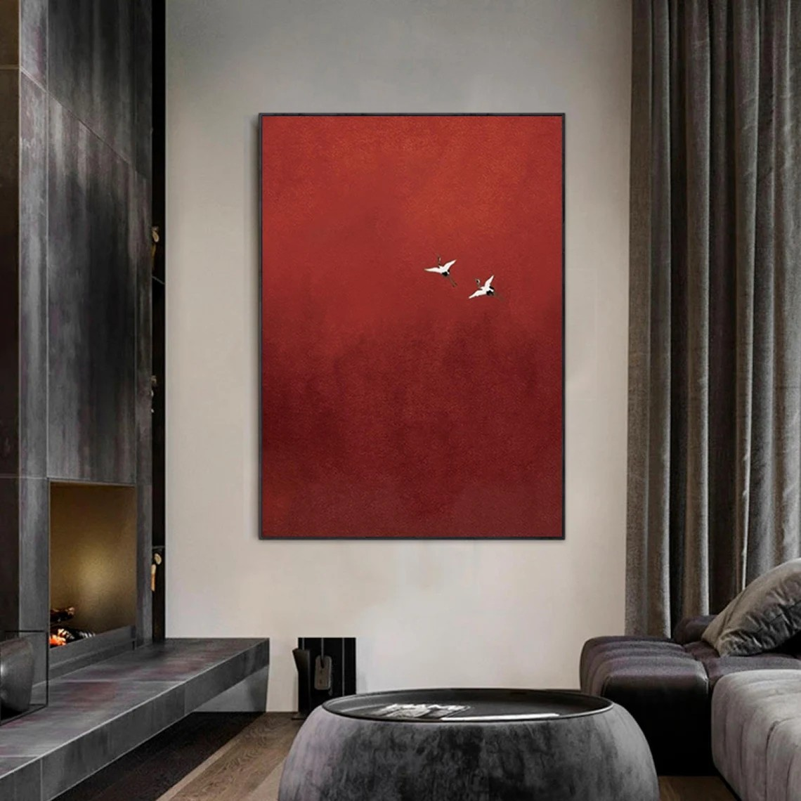 Modern Bird Art, Surrealist Crimson Sky, Unique Wall Decor #BGA 146