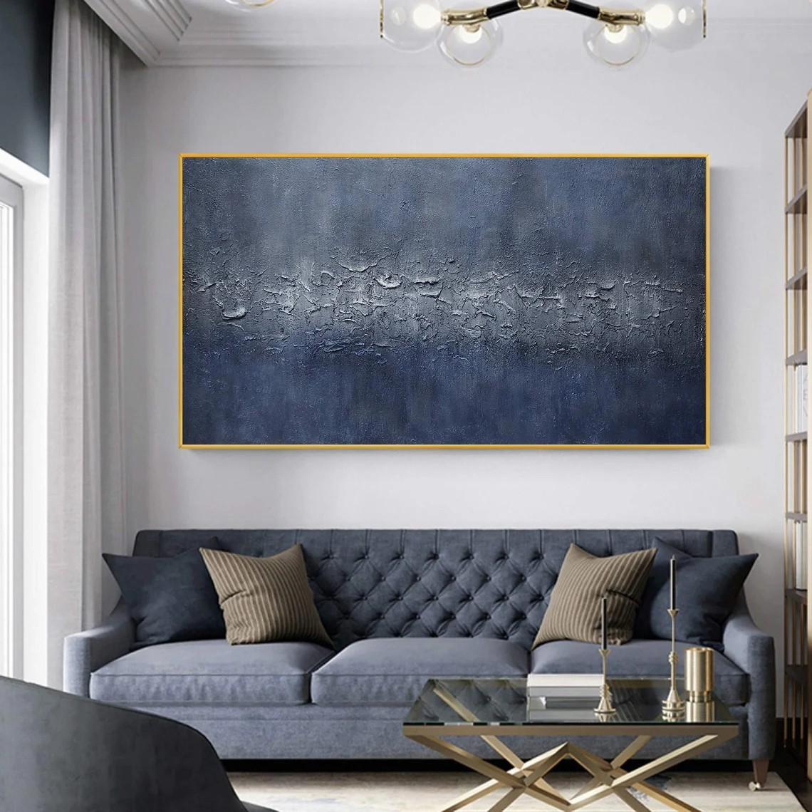 Indigo Depths: Modern Blue Abstract, Textured Canvas Design #BGA 163