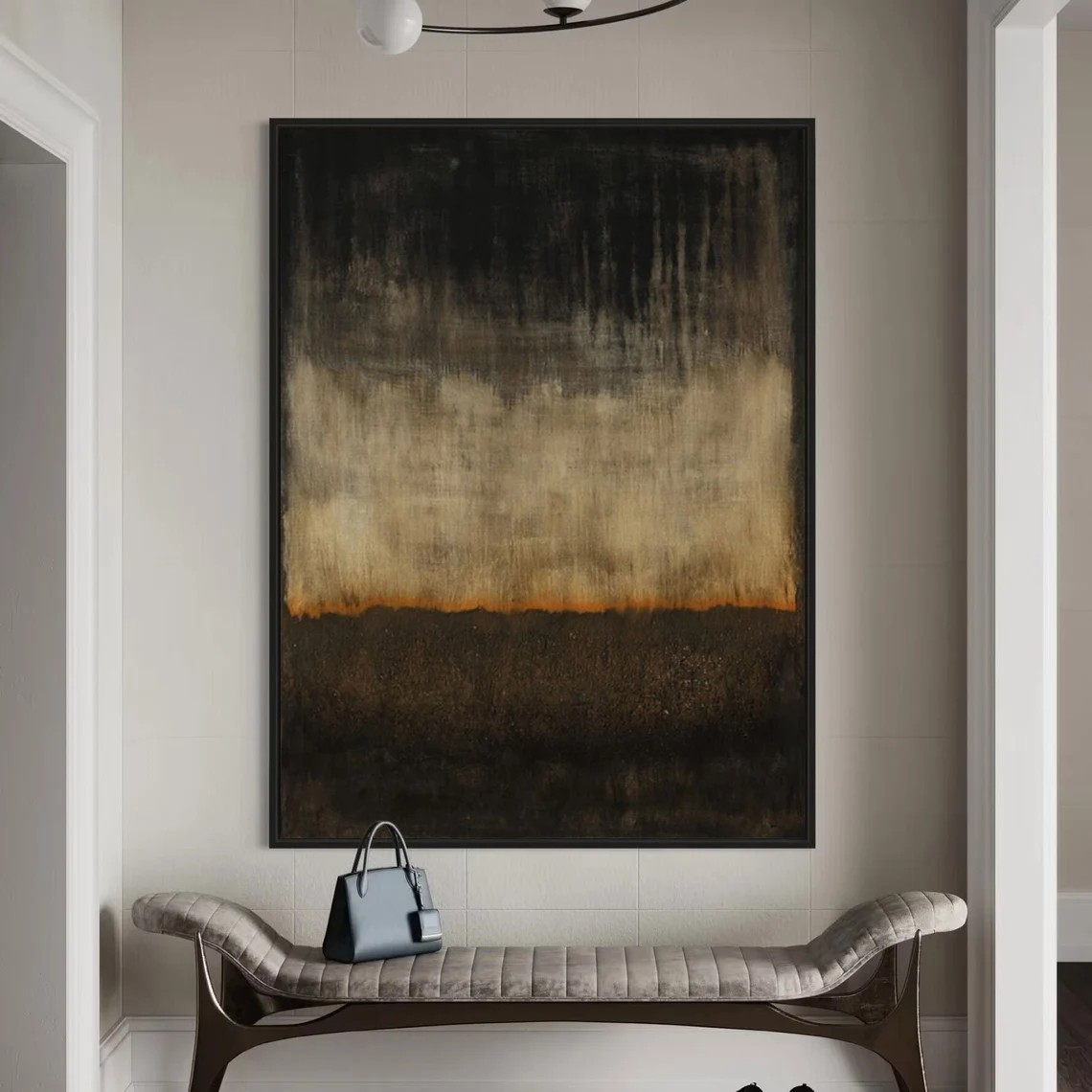 Textured Black and Beige Color-Gradation Technique Canvas #BGA 155
