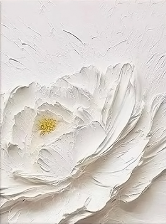 Textured Petals: White Flower Relief, Sculptural Floral Art #BGA 196