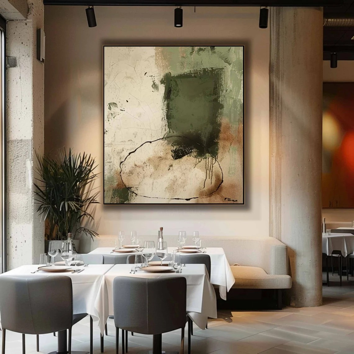 Green & Beige Abstract Painting, Wabi-Sabi Inspired Wall Art #BGA 141