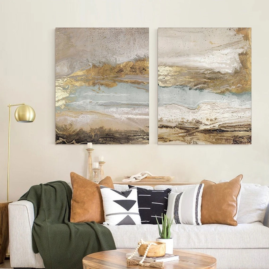Neutral Abstract Landscape Set, Gold Textured Art #BGA 162