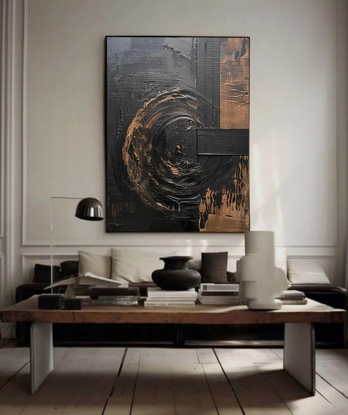 Dramatic Black and Bronze Wall Art, Textured Canvas #BGA 144
