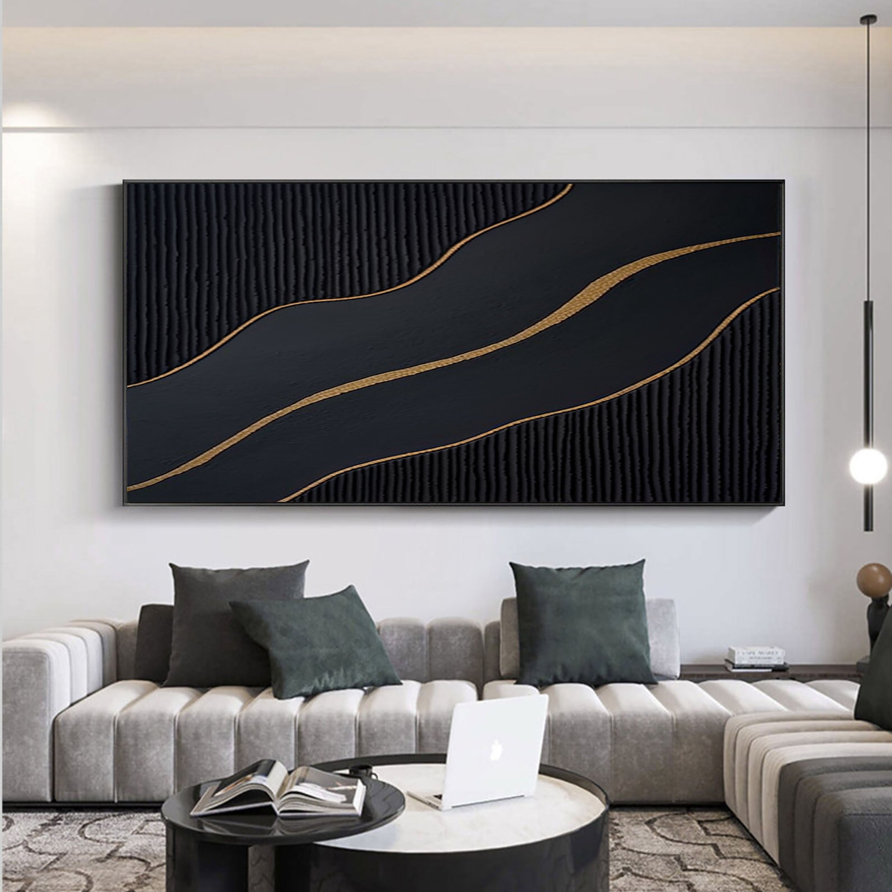 Luxury Black and Gold Abstract Painting on Canvas #BM 089