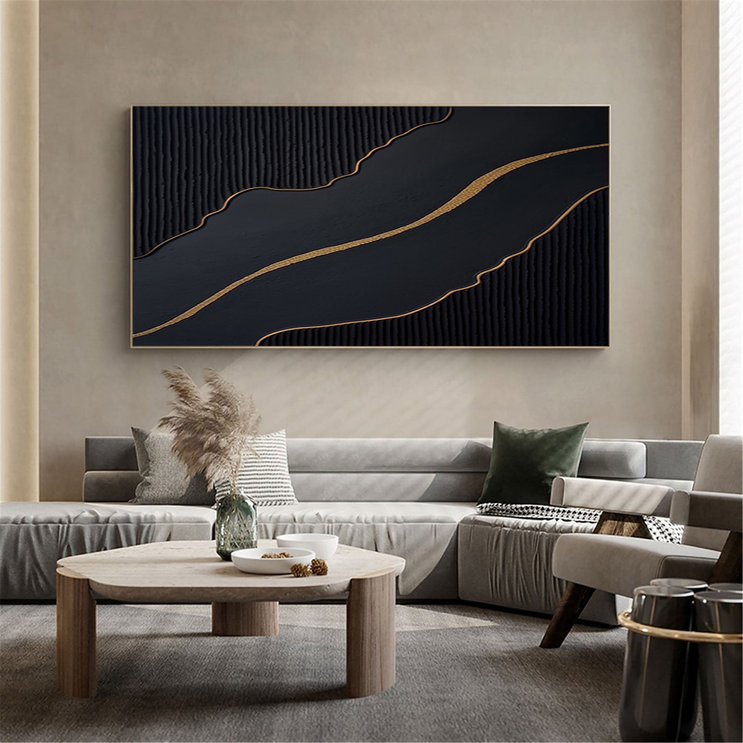 Luxury Black and Gold Abstract Painting on Canvas #BM 091
