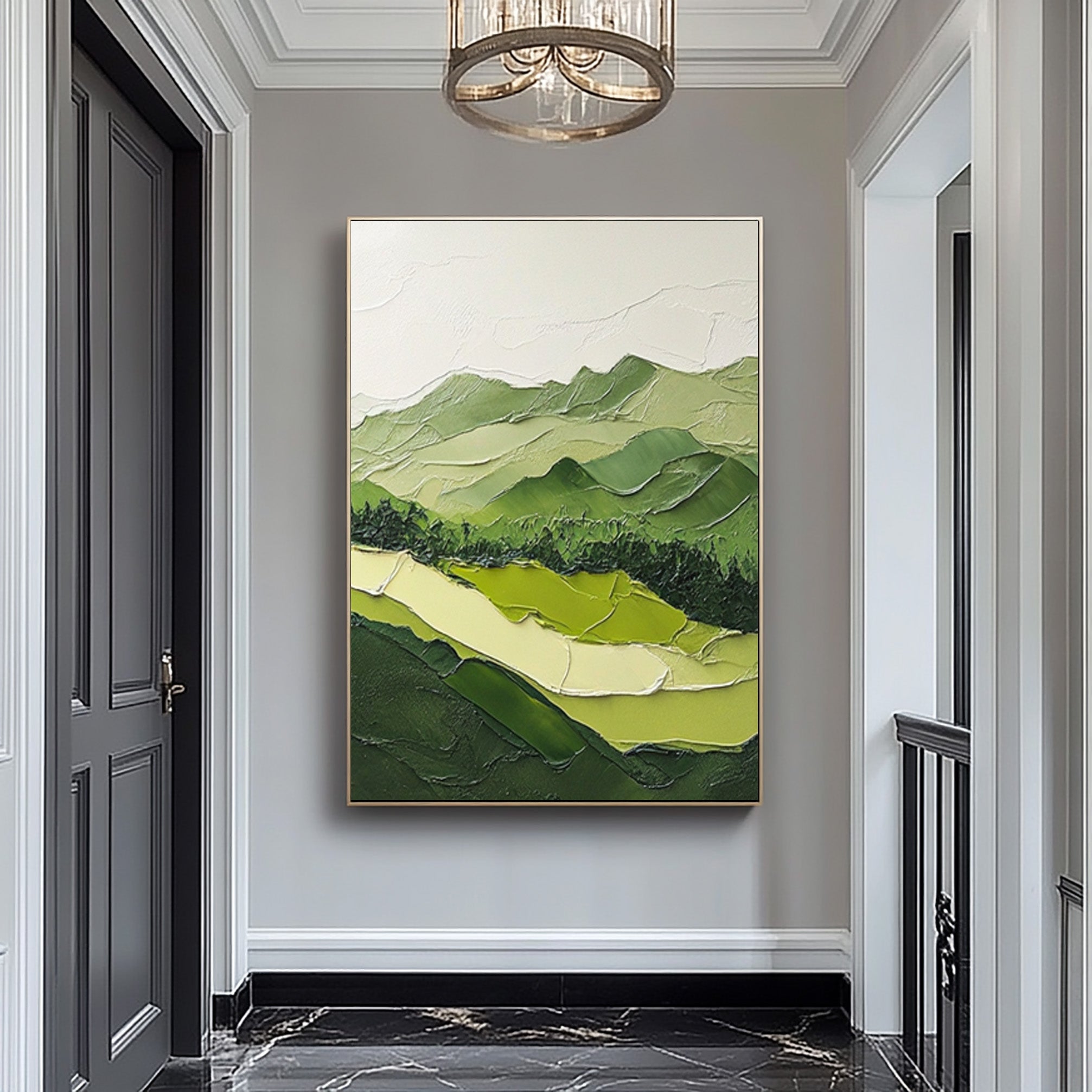 Nature Meets Modern Design Green Mountain Oil Painting for Stylish Interiors #BGM 054