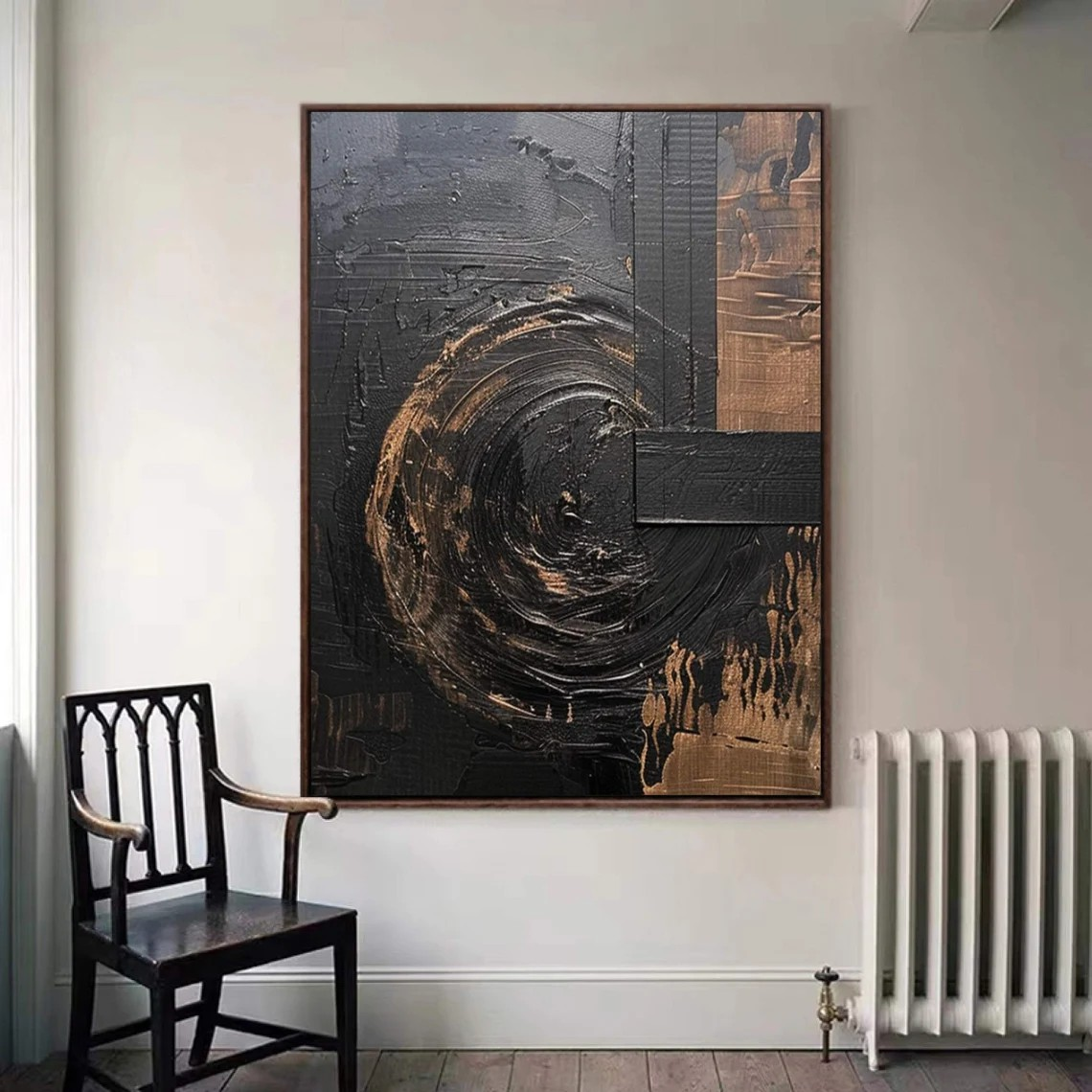 Dramatic Black and Bronze Wall Art, Textured Canvas #BGA 144