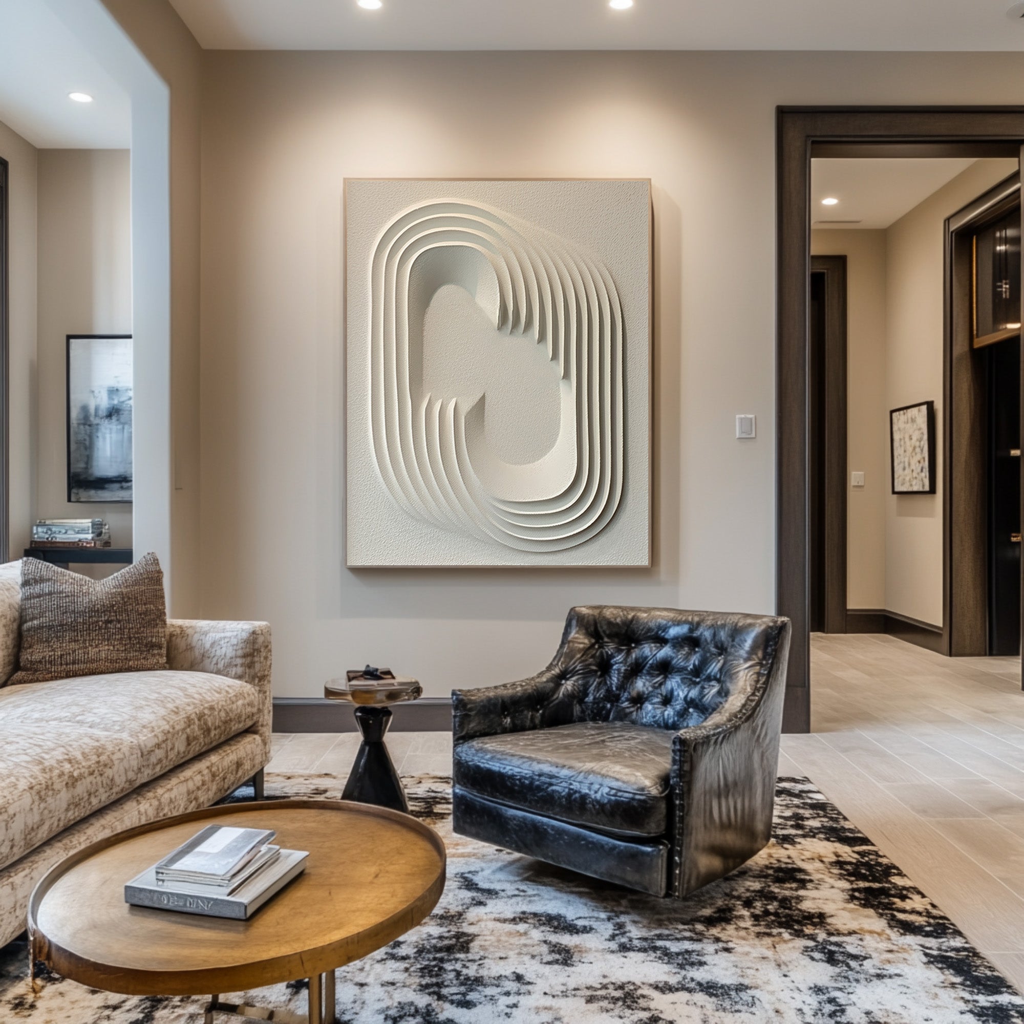 Oversized White Textured Abstract Art for Entryway #WG 086
