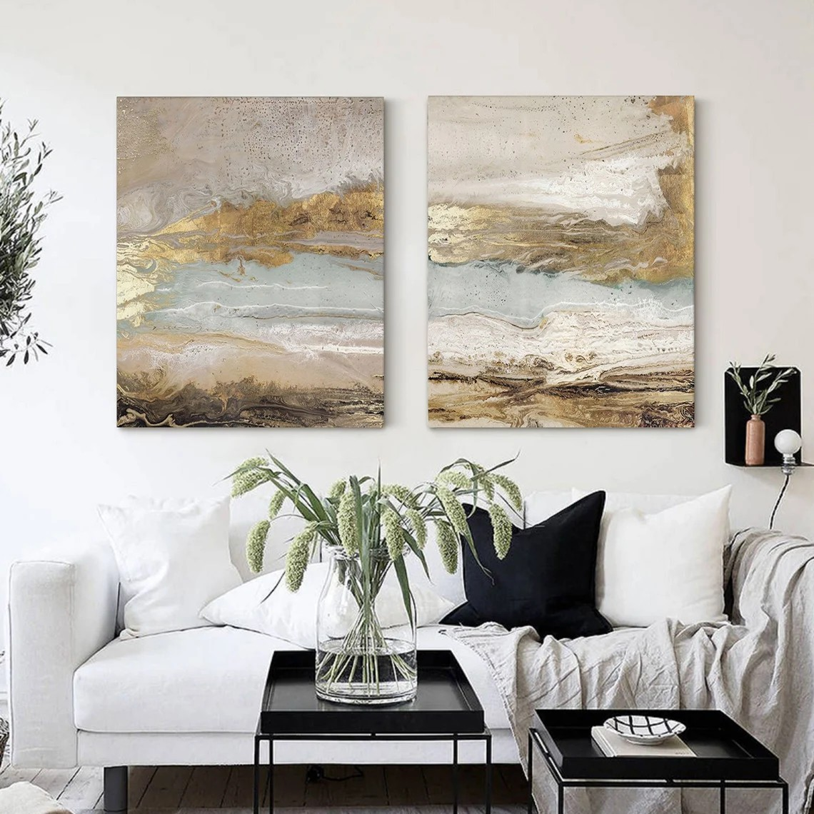Neutral Abstract Landscape Set, Gold Textured Art #BGA 162