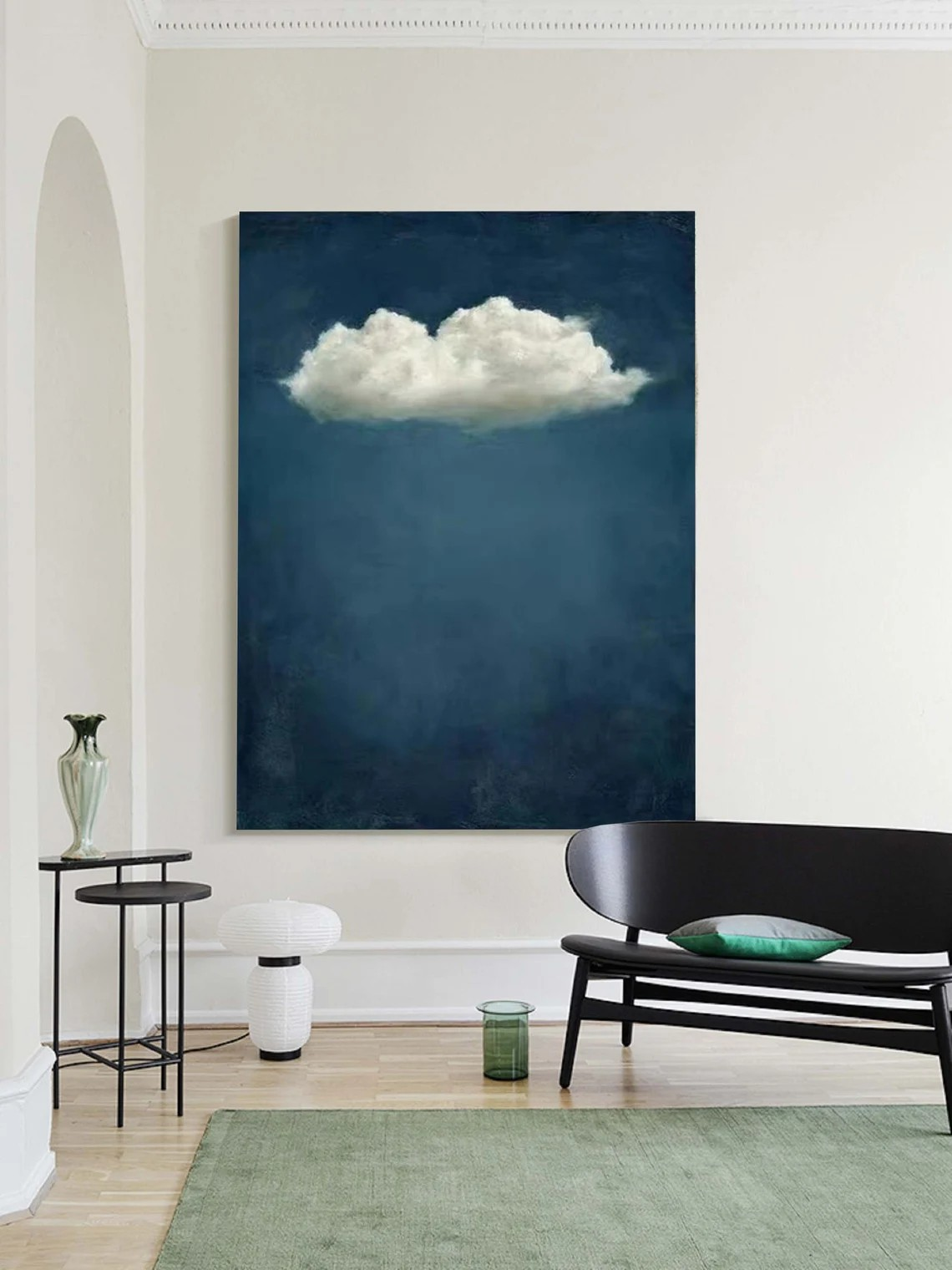 Minimalist Cloudscape Canvas, Deep Emerald Blue Wall Art #BGA 161