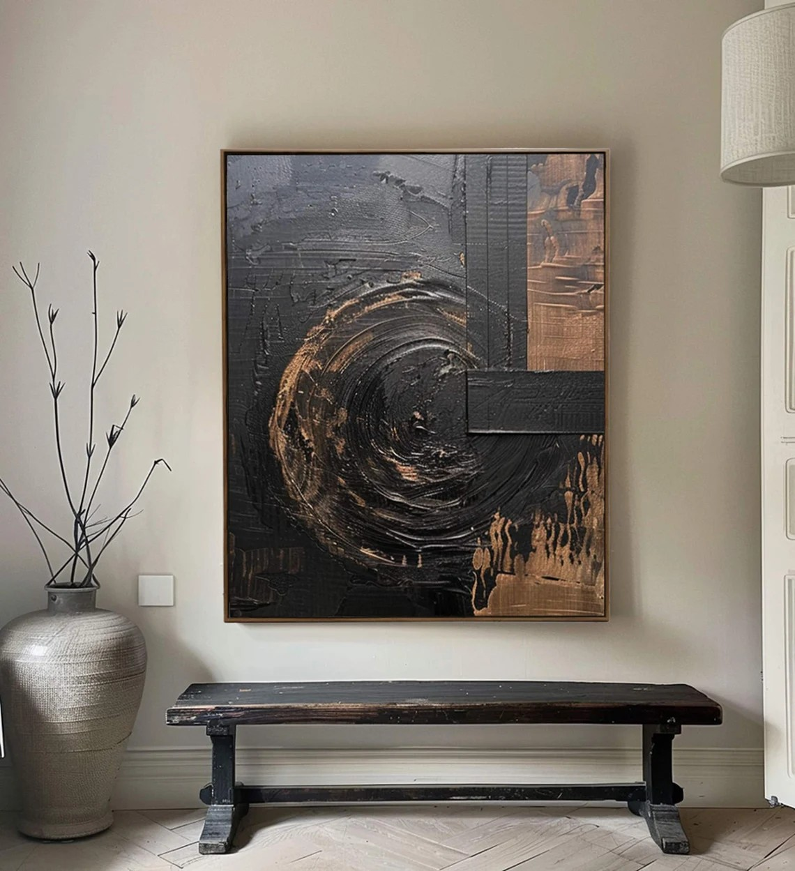Dramatic Black and Bronze Wall Art, Textured Canvas #BGA 144