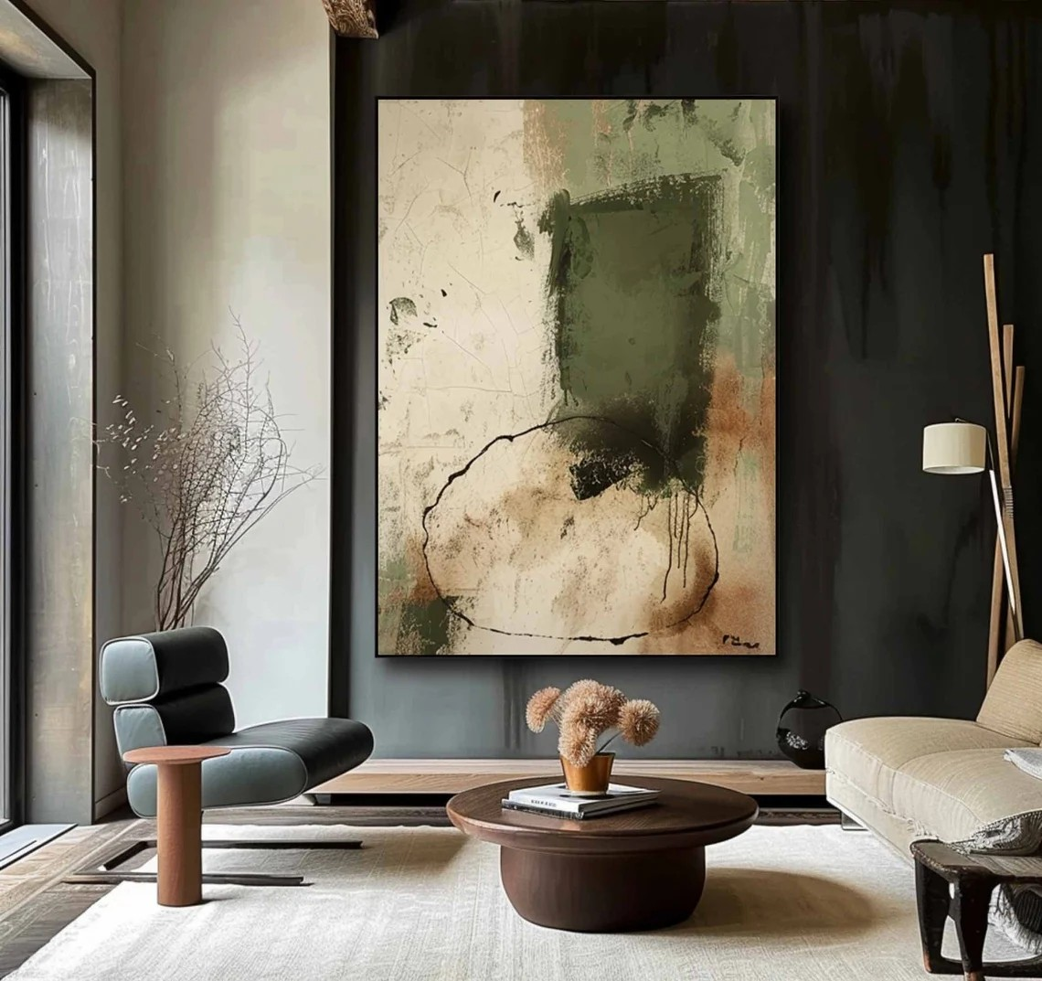 Green & Beige Abstract Painting, Wabi-Sabi Inspired Wall Art #BGA 141