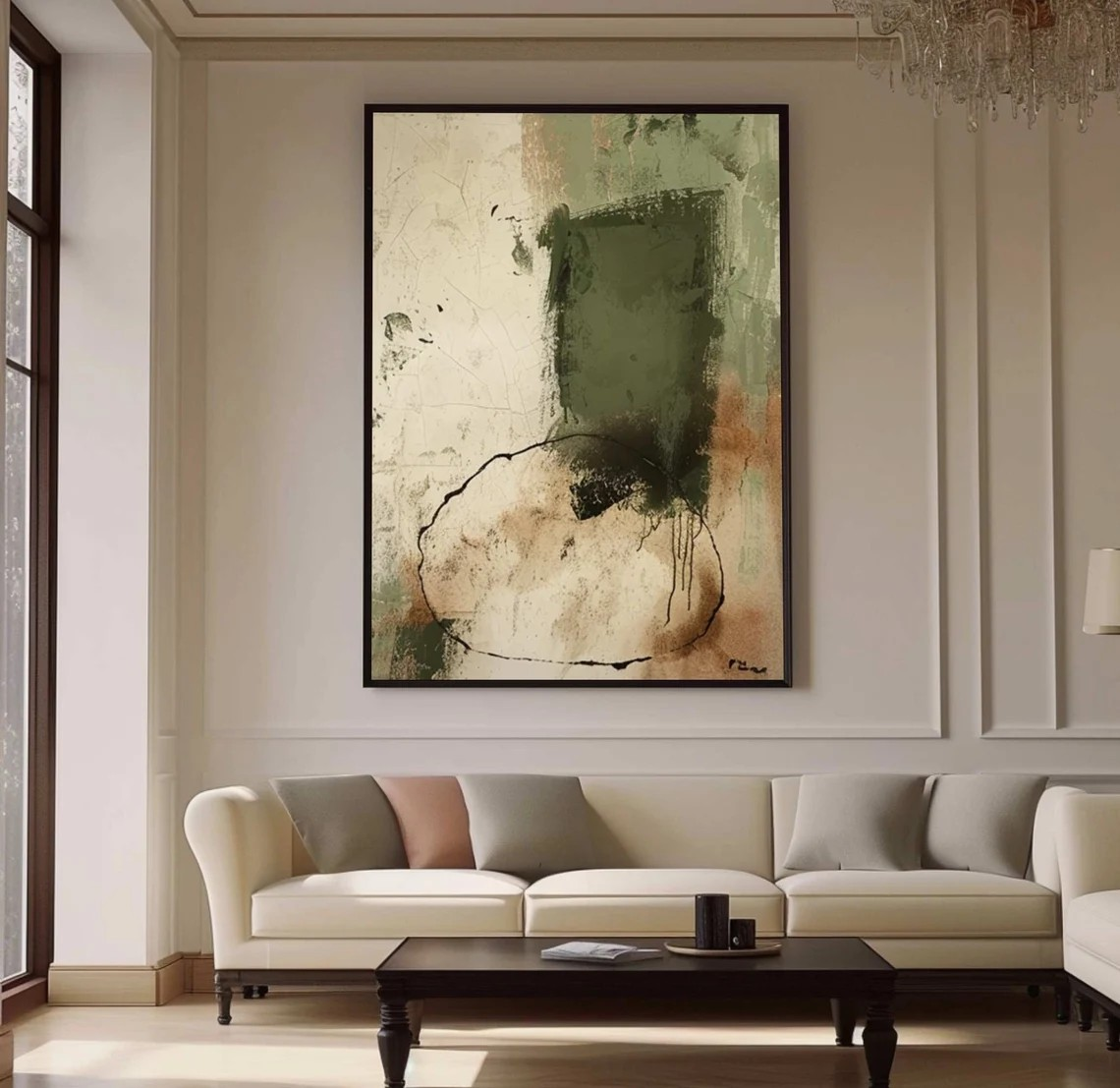 Green & Beige Abstract Painting, Wabi-Sabi Inspired Wall Art #BGA 141