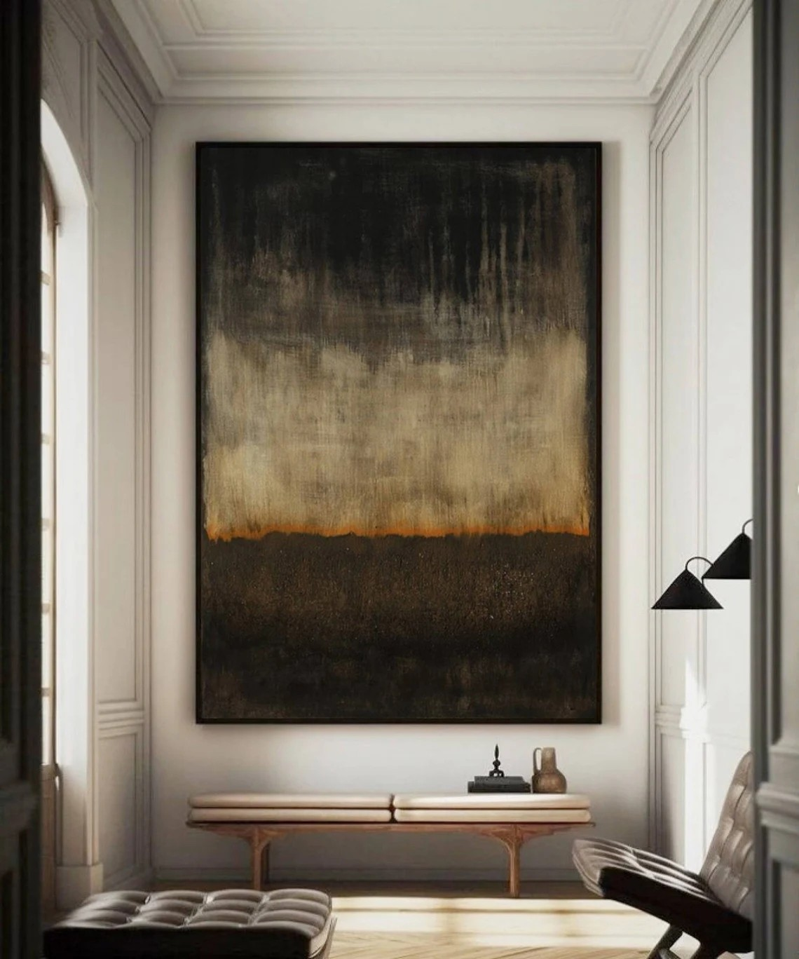 Textured Black and Beige Color-Gradation Technique Canvas #BGA 155
