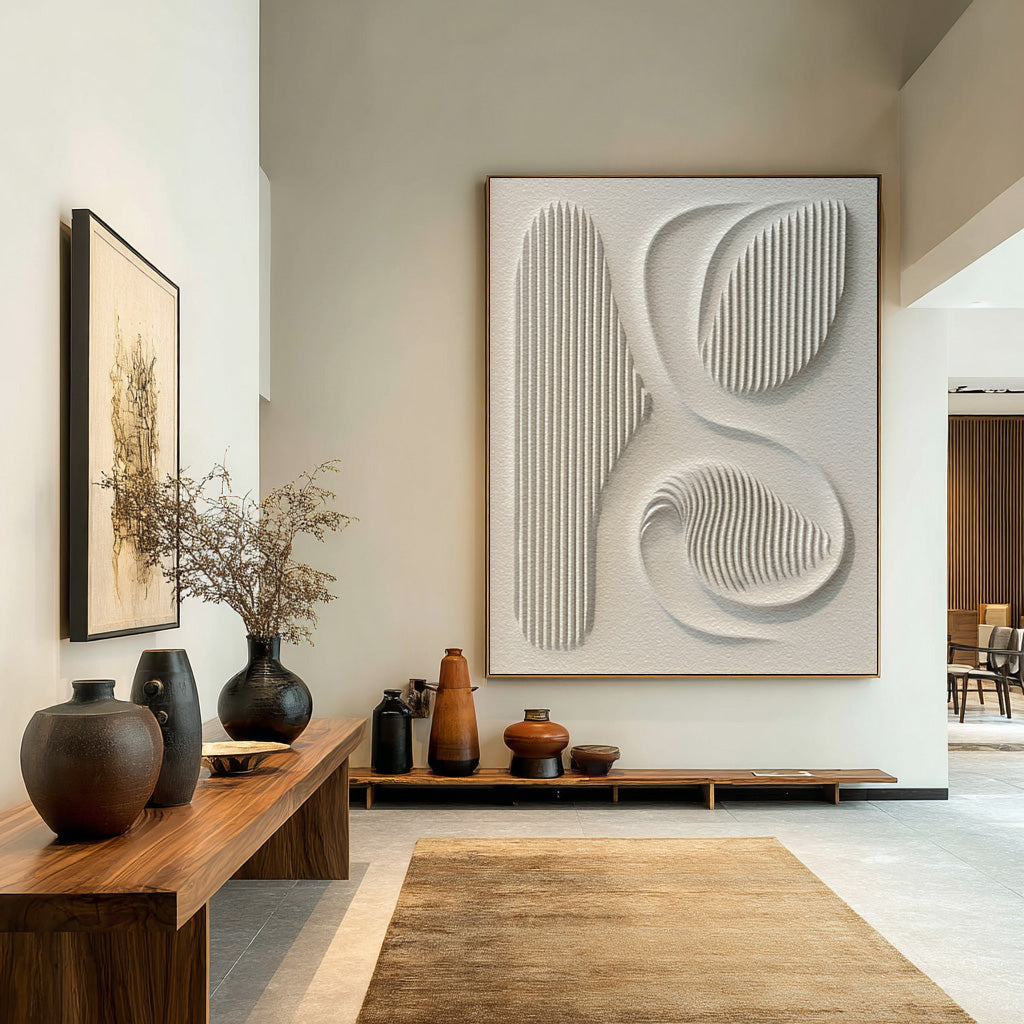 Large Abstract White Relief Art - Modern Textured Wall Decor #WG 083