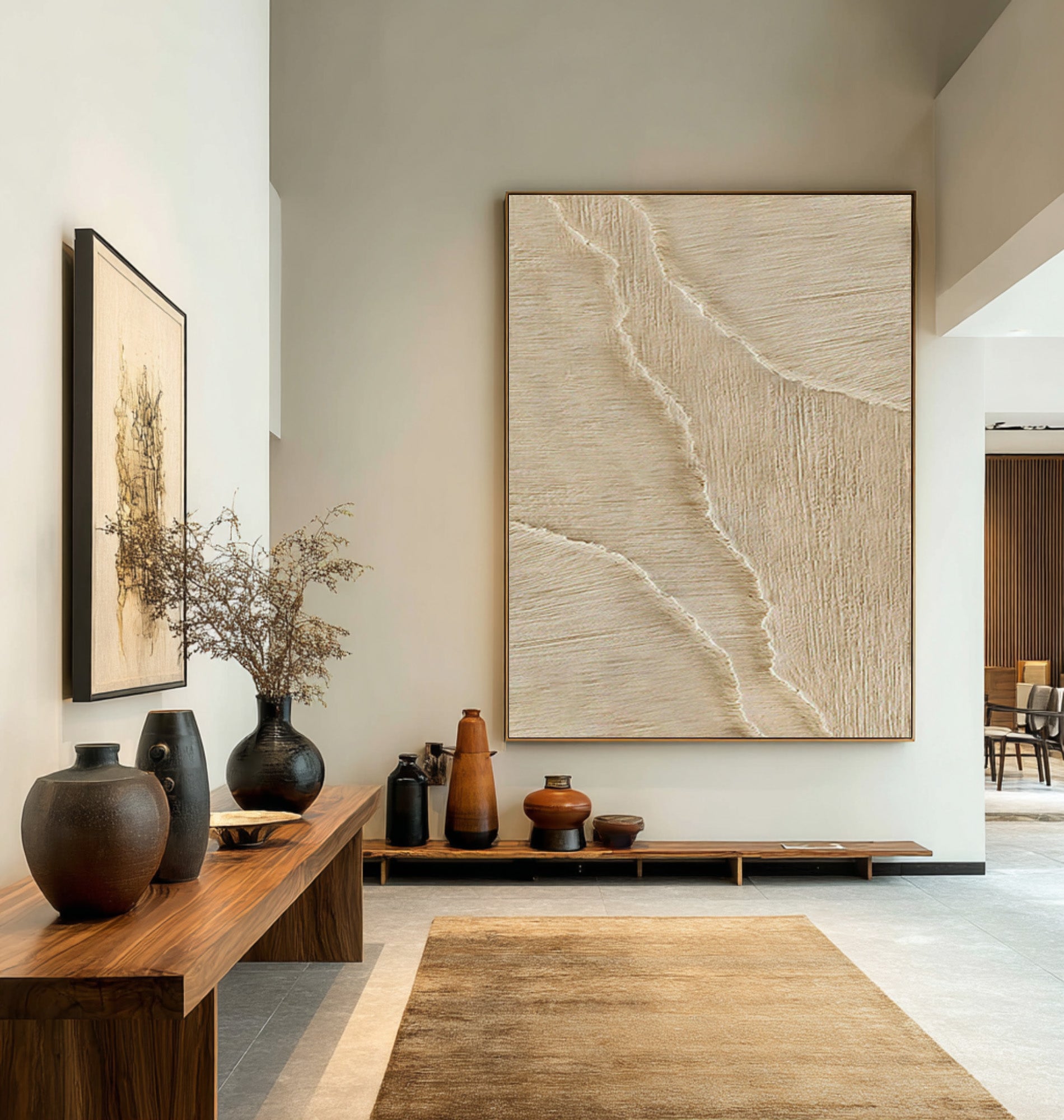 Tall Cream Relief Painting Contemporary Wall Sculpture #WG 069