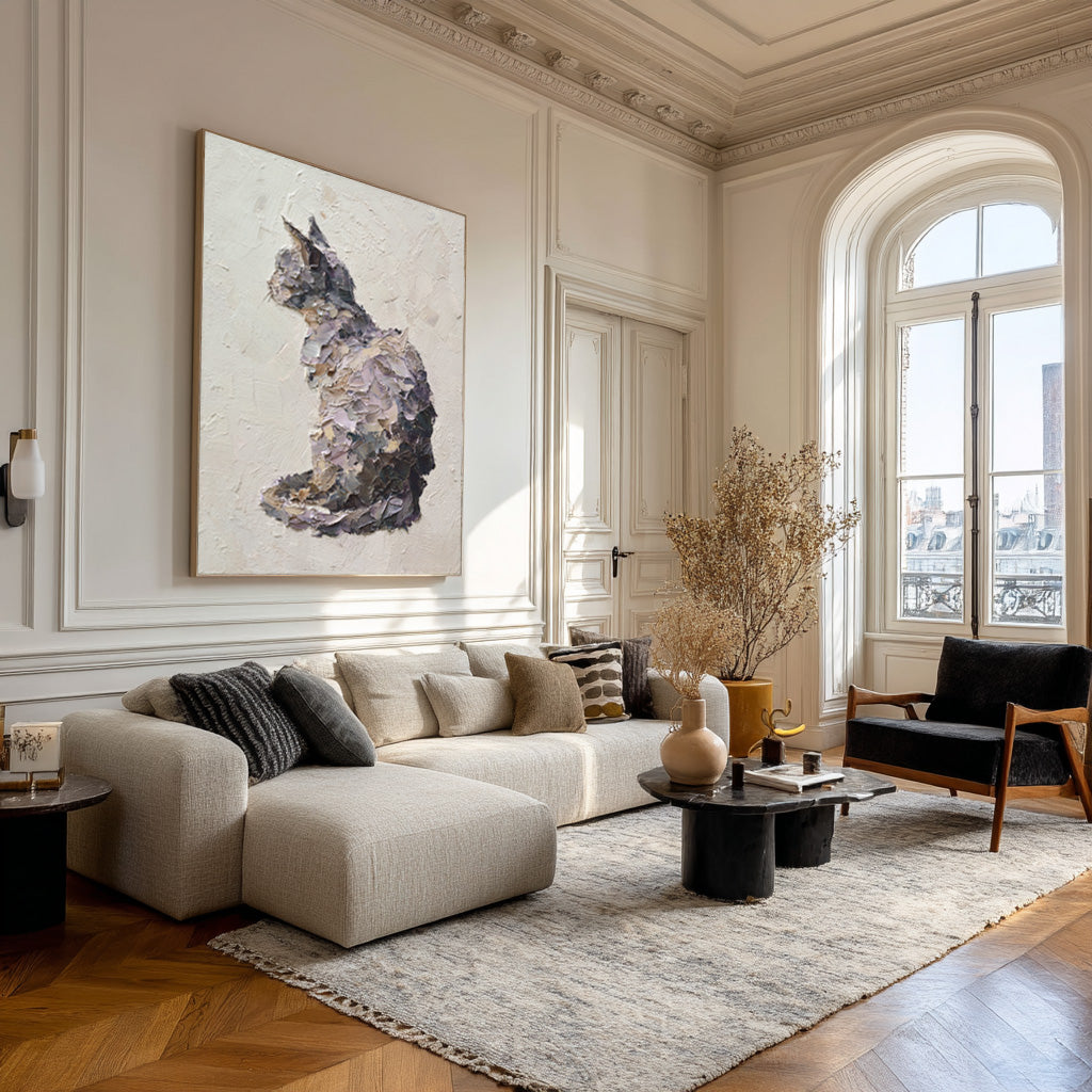 Textured Relief Art Sitting Cat Statement Piece #WG 051
